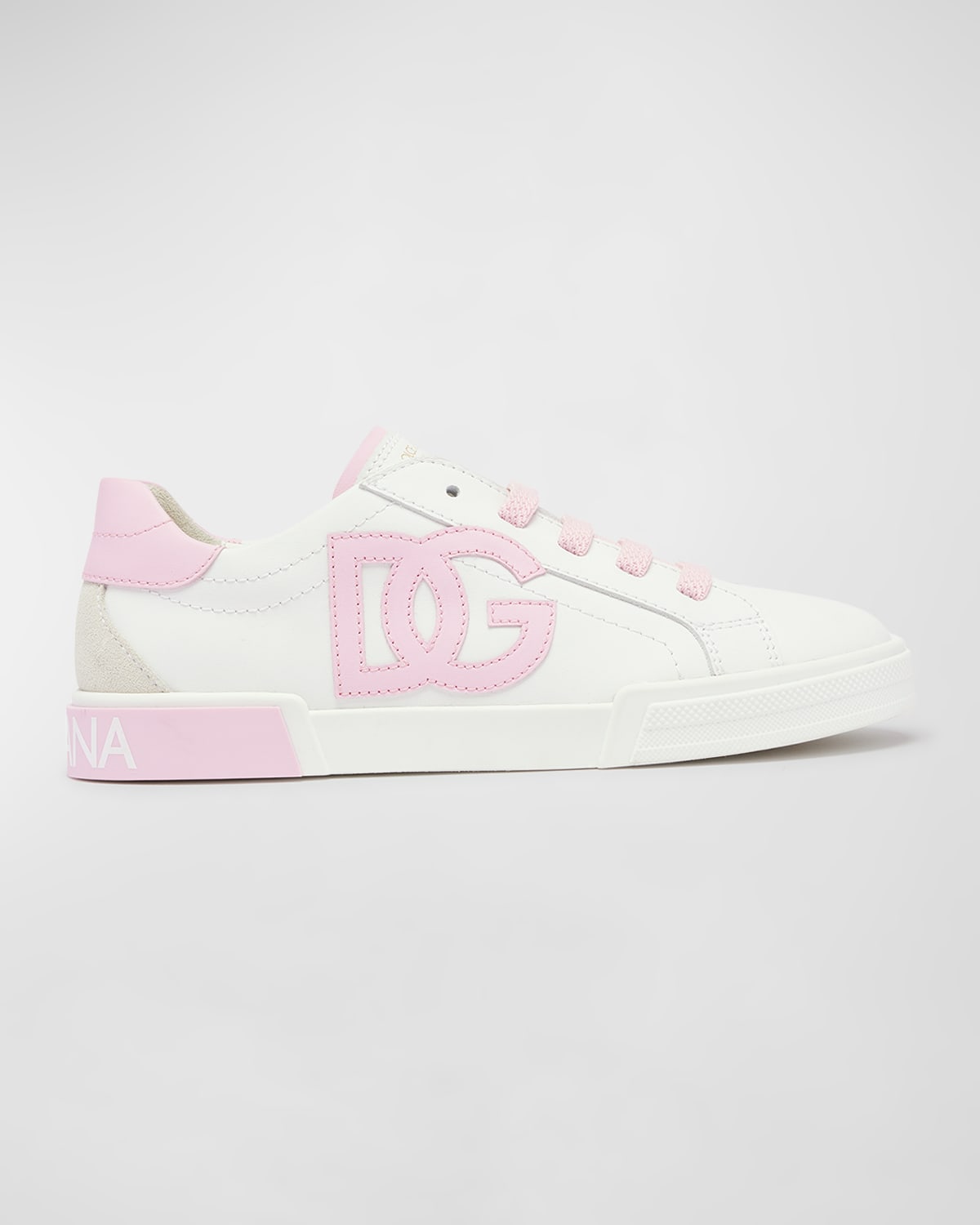 Dolce & Gabbana Portofino Vintage Calfskin Sneakers In White/rose