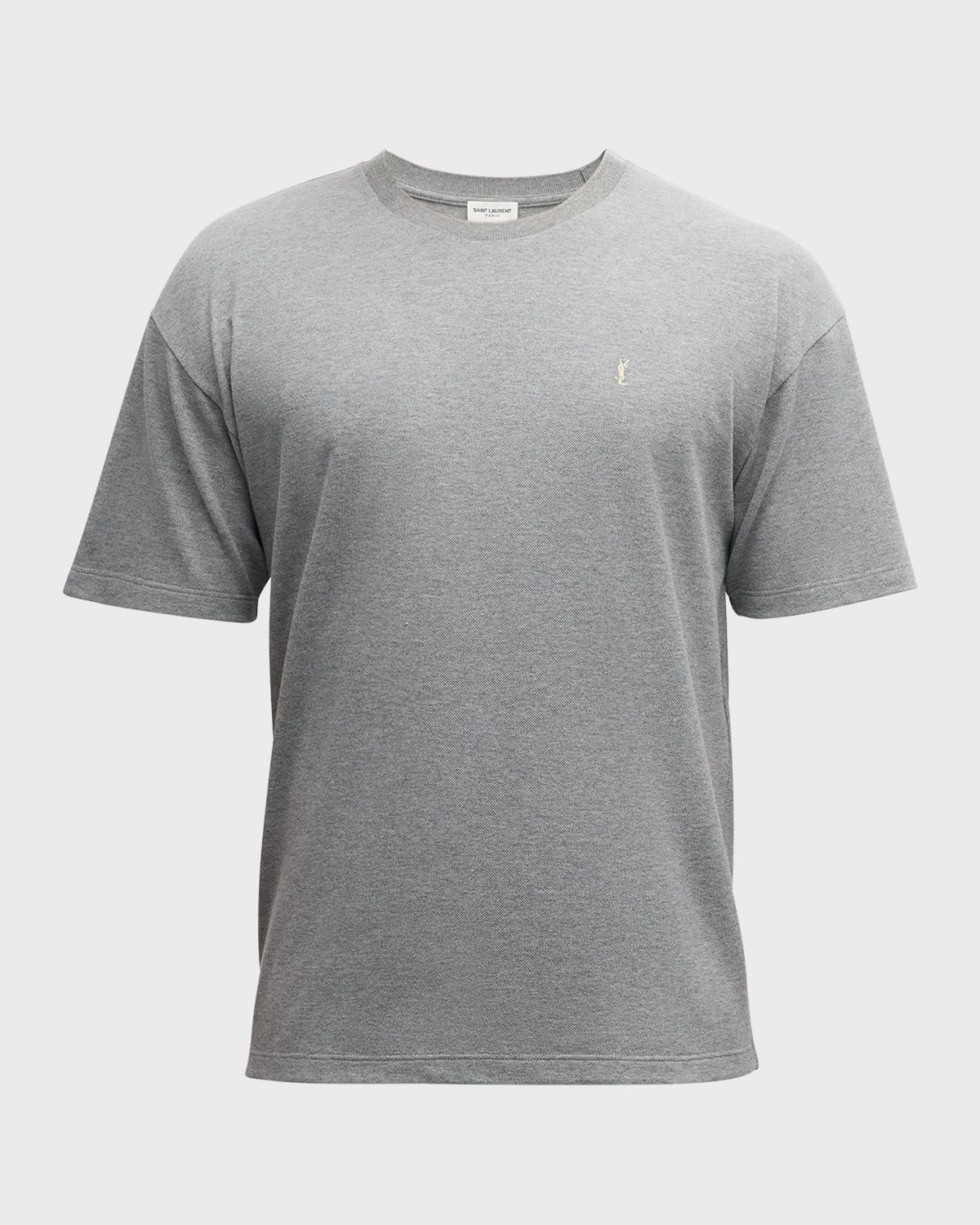 Shop Saint Laurent Men's Ysl Pique T-shirt In Gris/nero