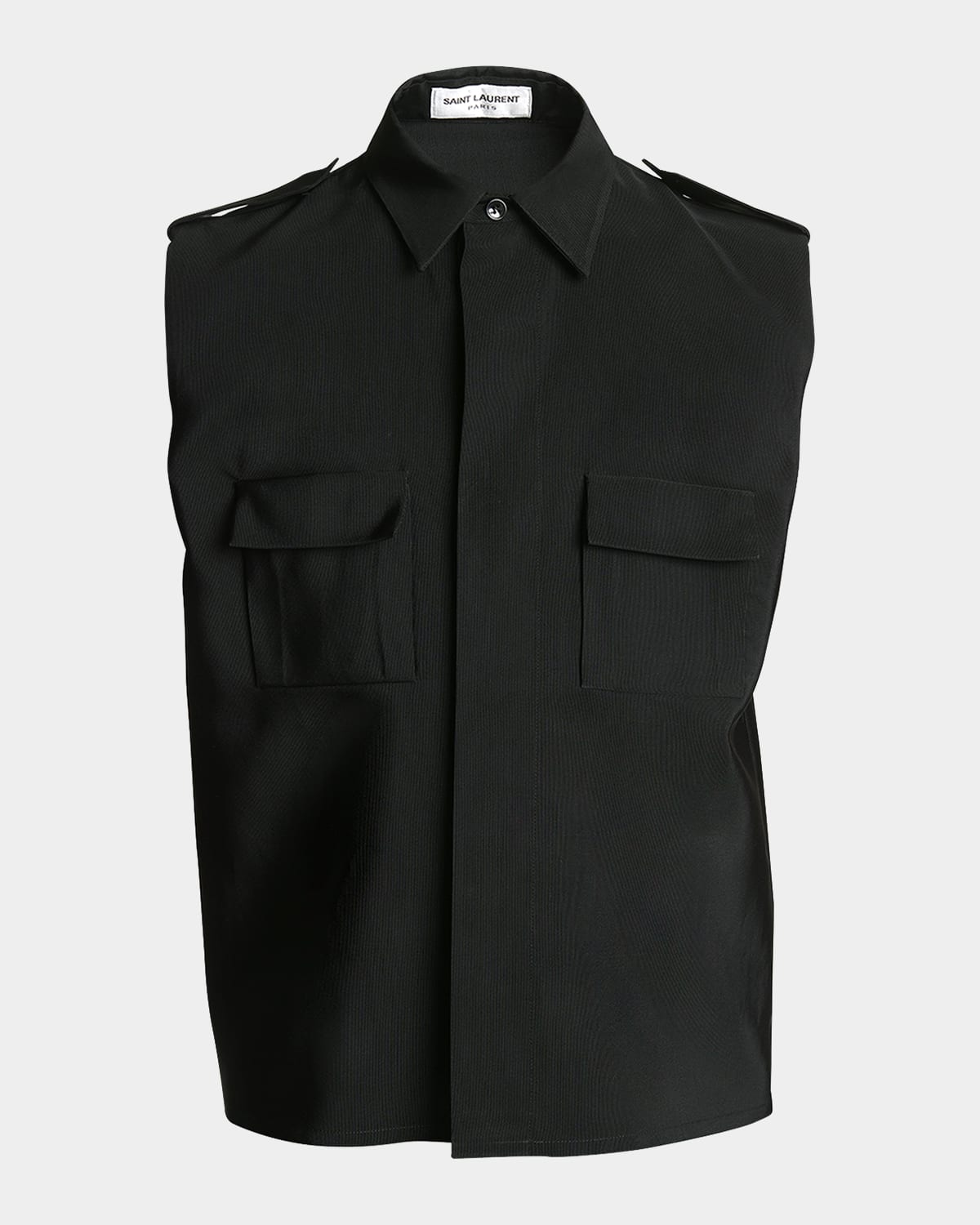 Shop Saint Laurent Men's Sahara Sleeveless Button-down Shirt In Nero