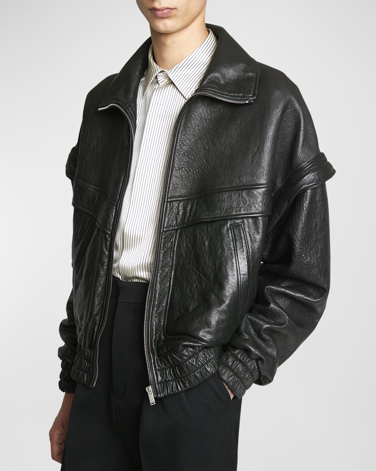 Shop Saint Laurent Men's 80s Leather Bomber Jacket In Nero