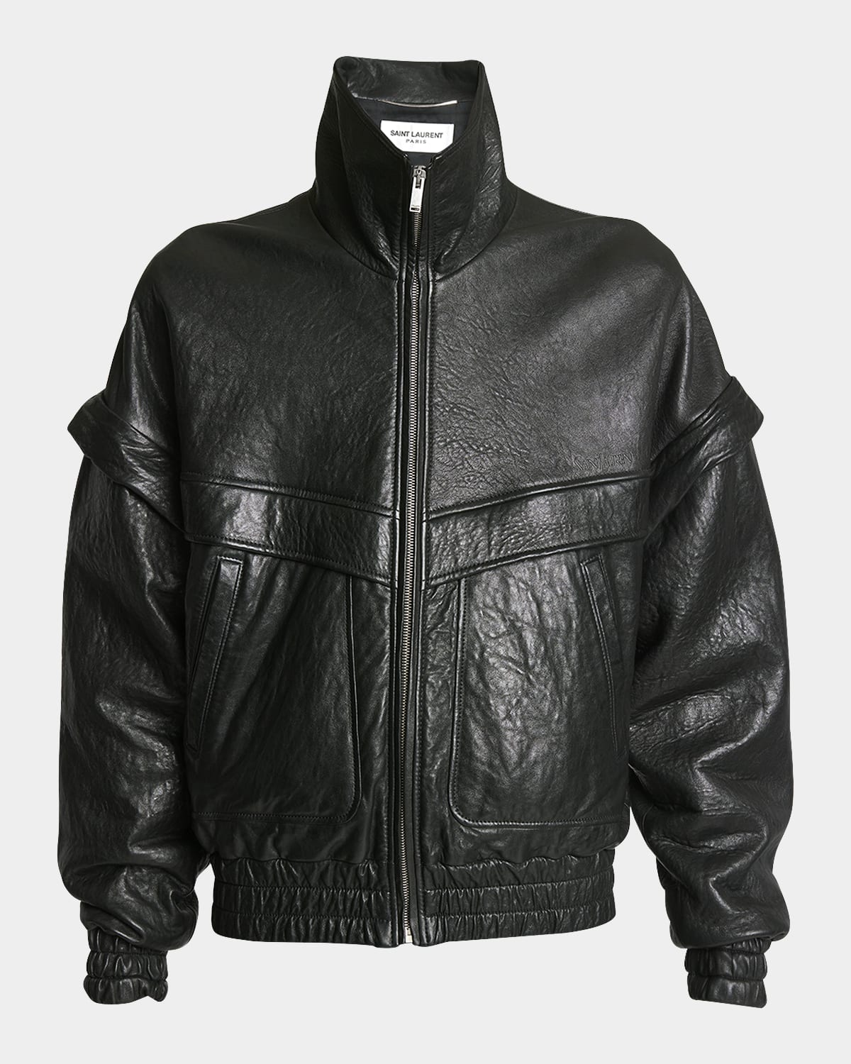 Shop Saint Laurent Men's 80s Leather Bomber Jacket In Nero