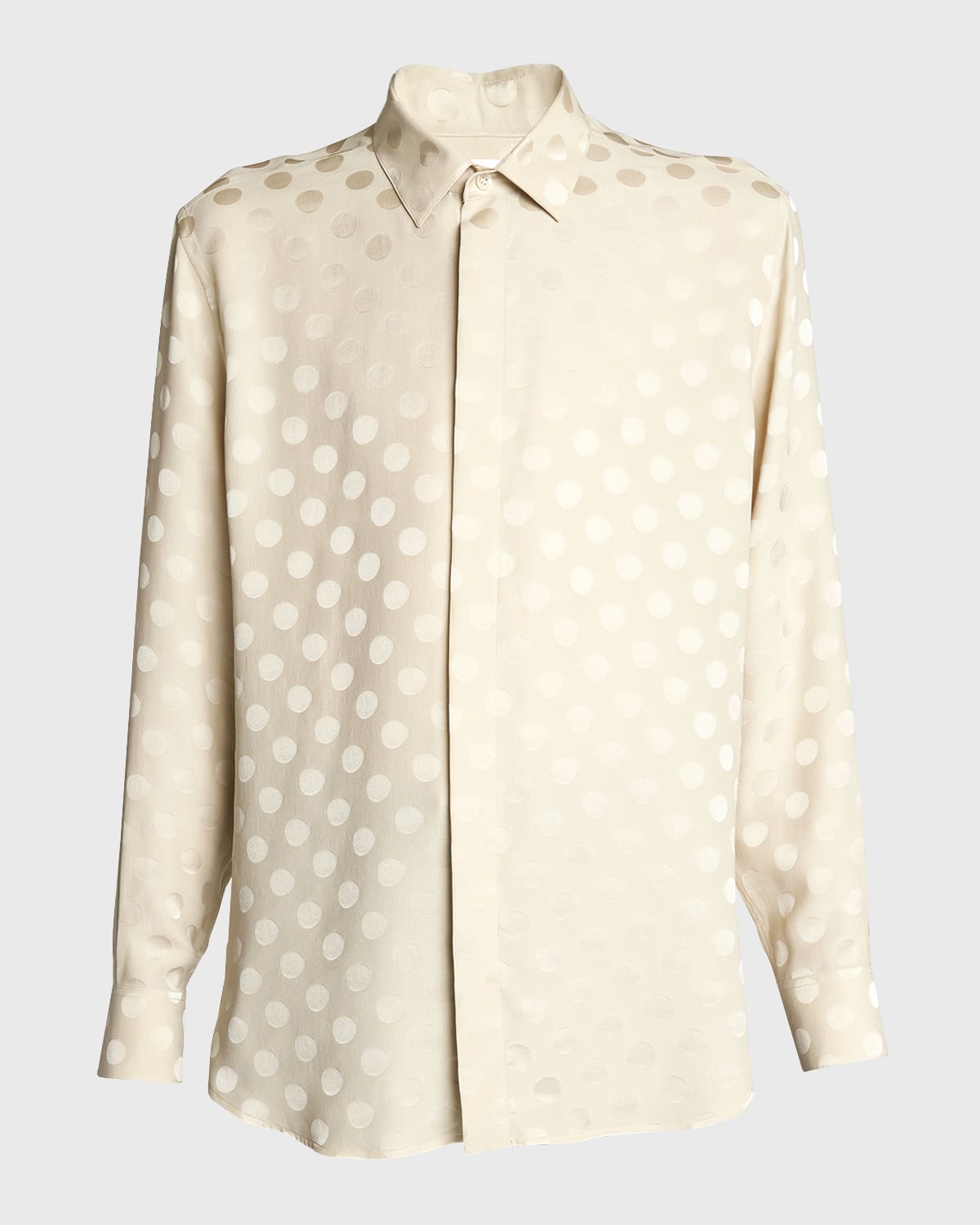 Shop Saint Laurent Men's Polka Dot Jacquard Dress Shirt In Biscotto