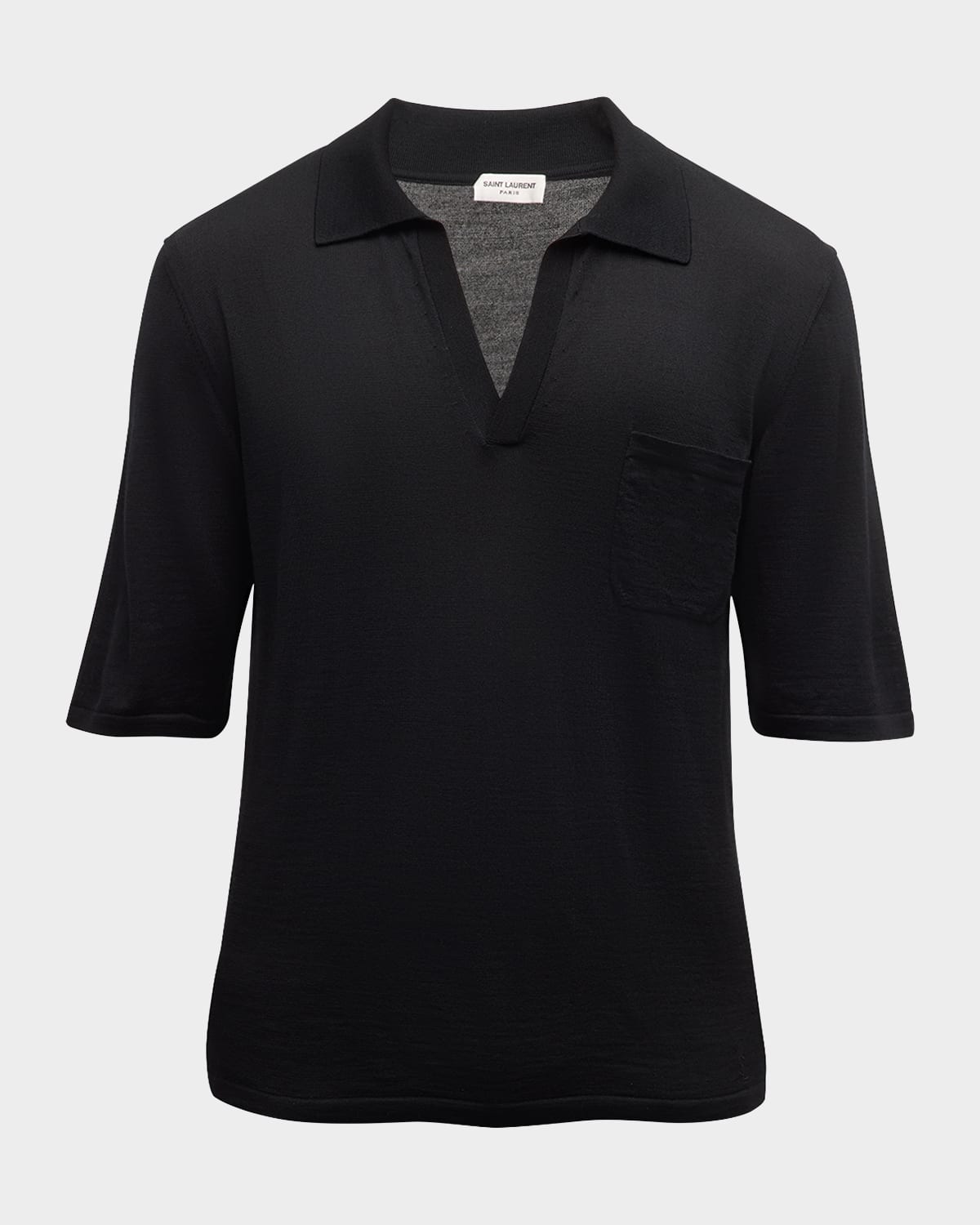 Shop Saint Laurent Men's Johnny-collar Knit Polo Shirt In Black-rame