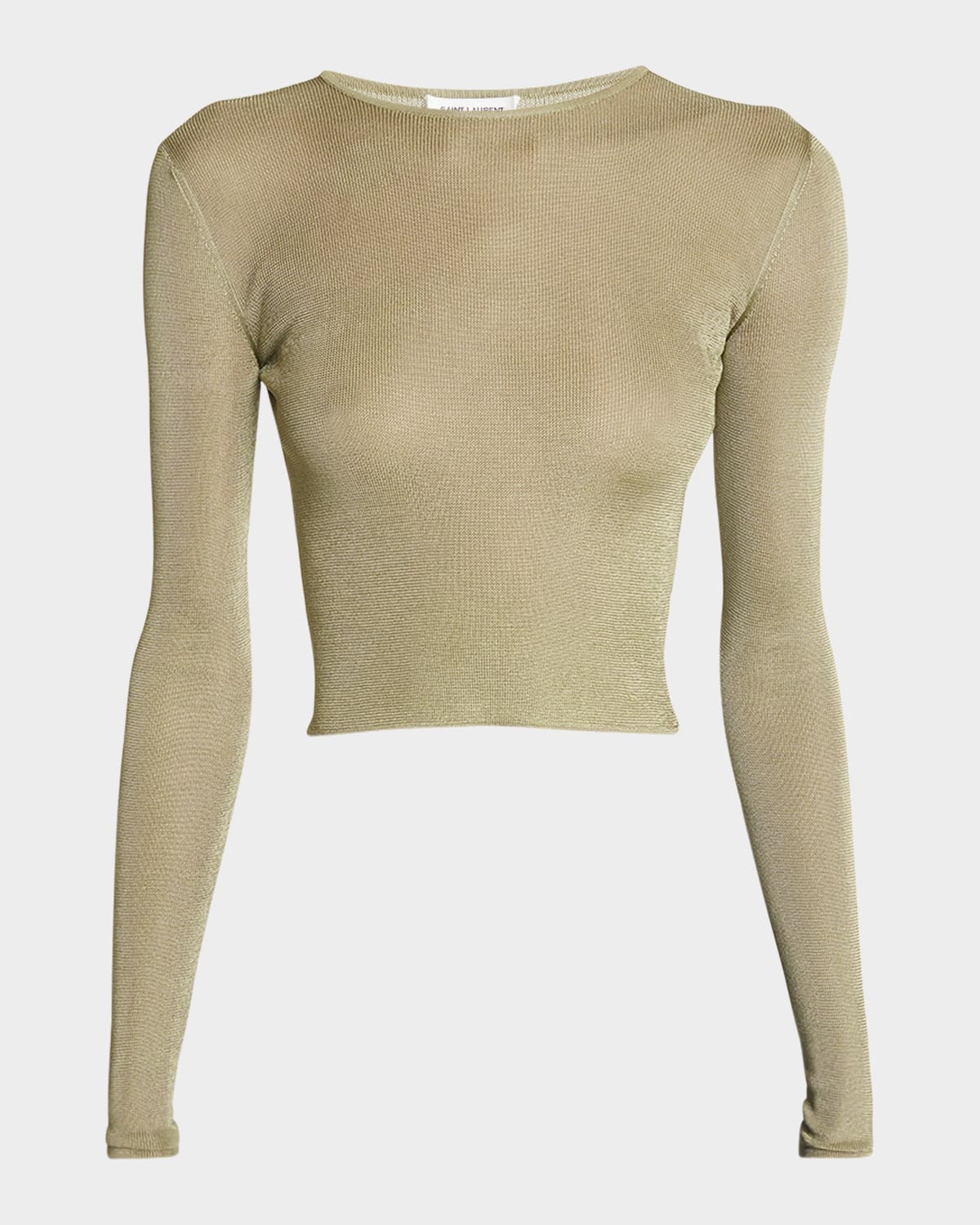 Saint Laurent Fine-knit Jersey Long-sleeve Cropped Top In Green