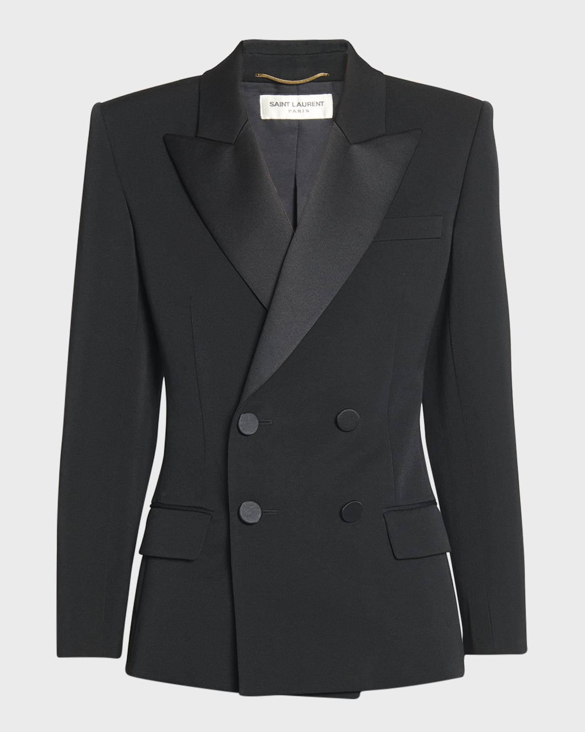 Shop Saint Laurent Fitted Tuxedo Blazer Jacket In Nero