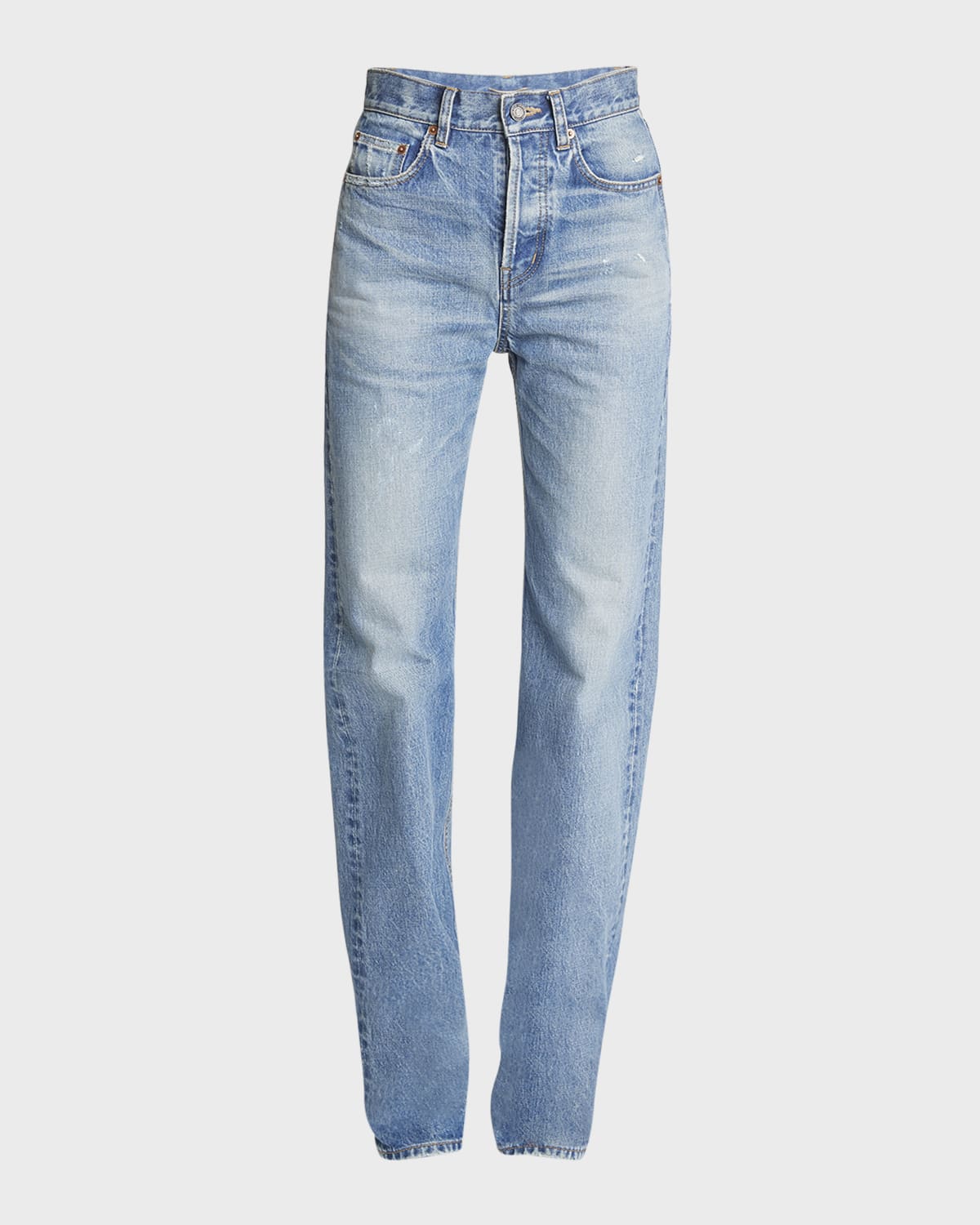 Saint Laurent Long Straight-leg Denim Jeans In Sanguine