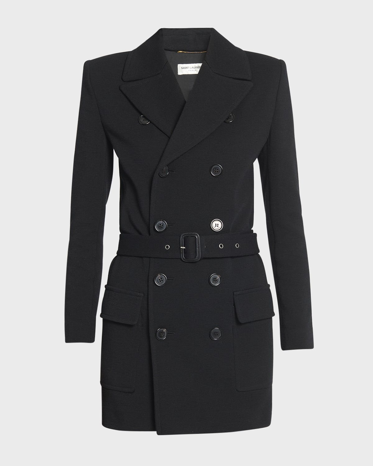 Shop Saint Laurent Belted Blazer Mini Dress In Nero