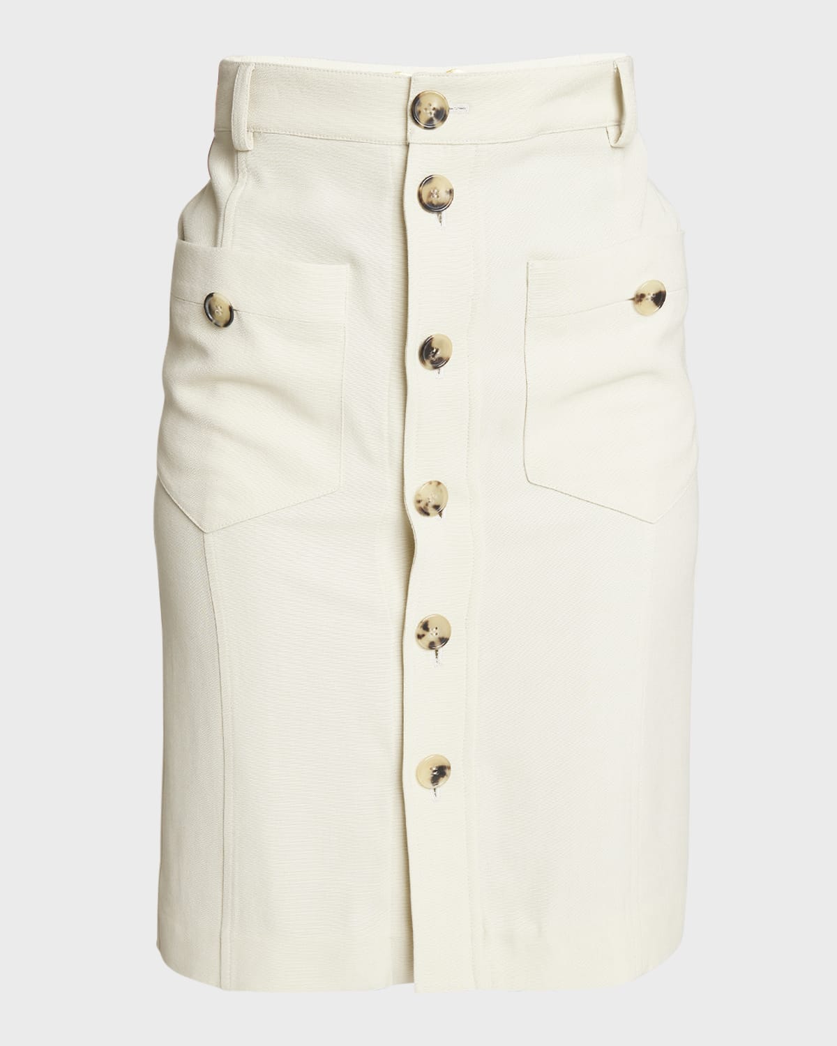 Shop Saint Laurent High-waist Button-front Straight Viscose Skirt In Beige