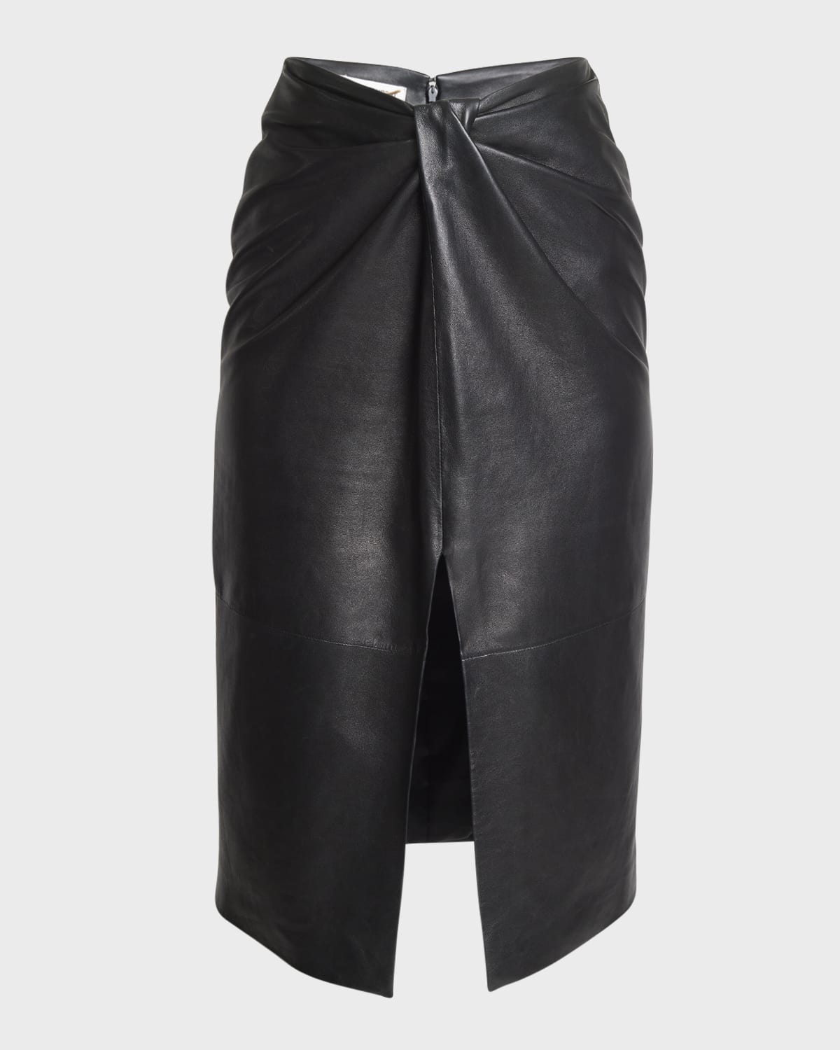 Saint Laurent Twisted-front Leather Skirt In Nero