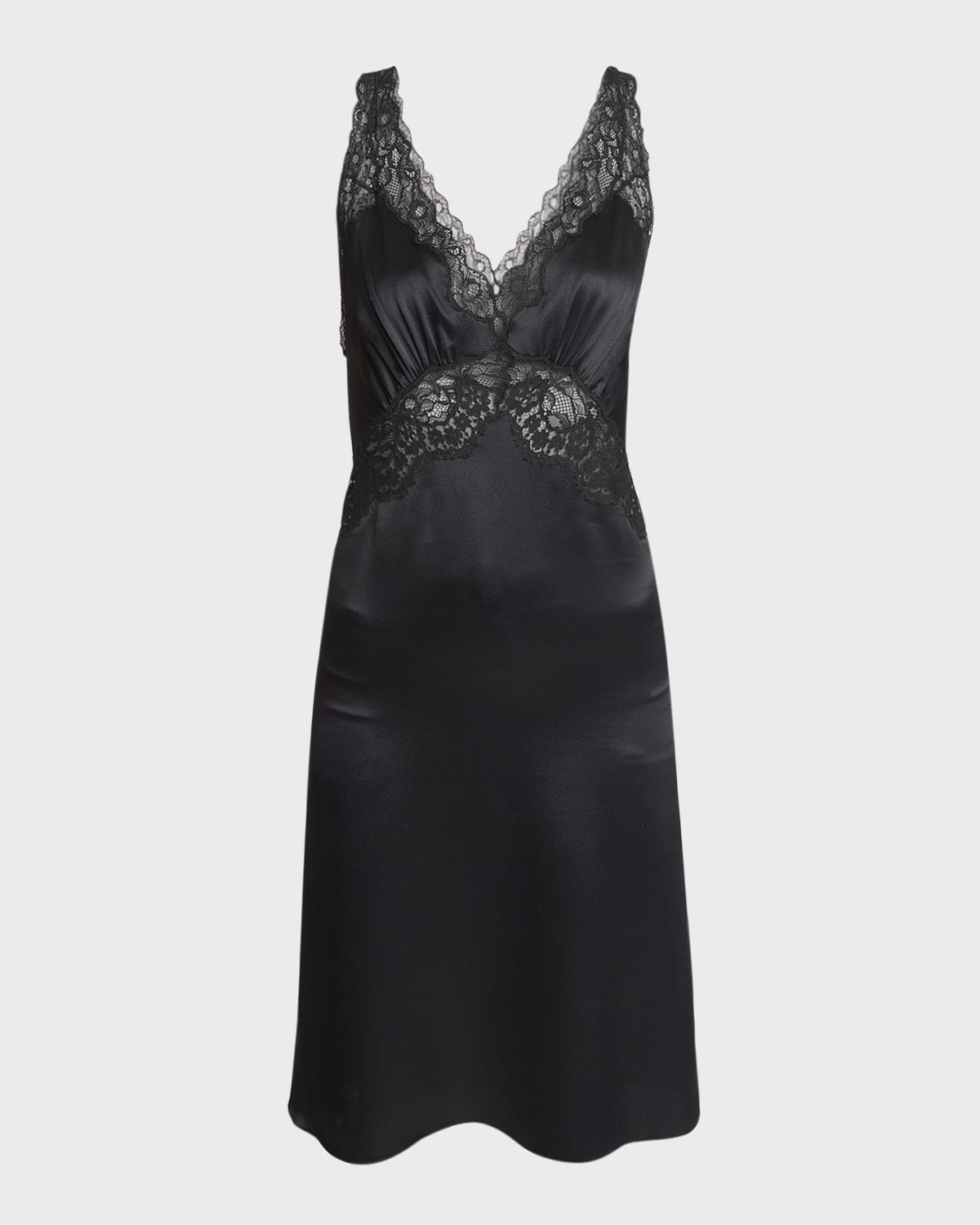 Shop Saint Laurent Lace Trimmed Slip Dress In Nero