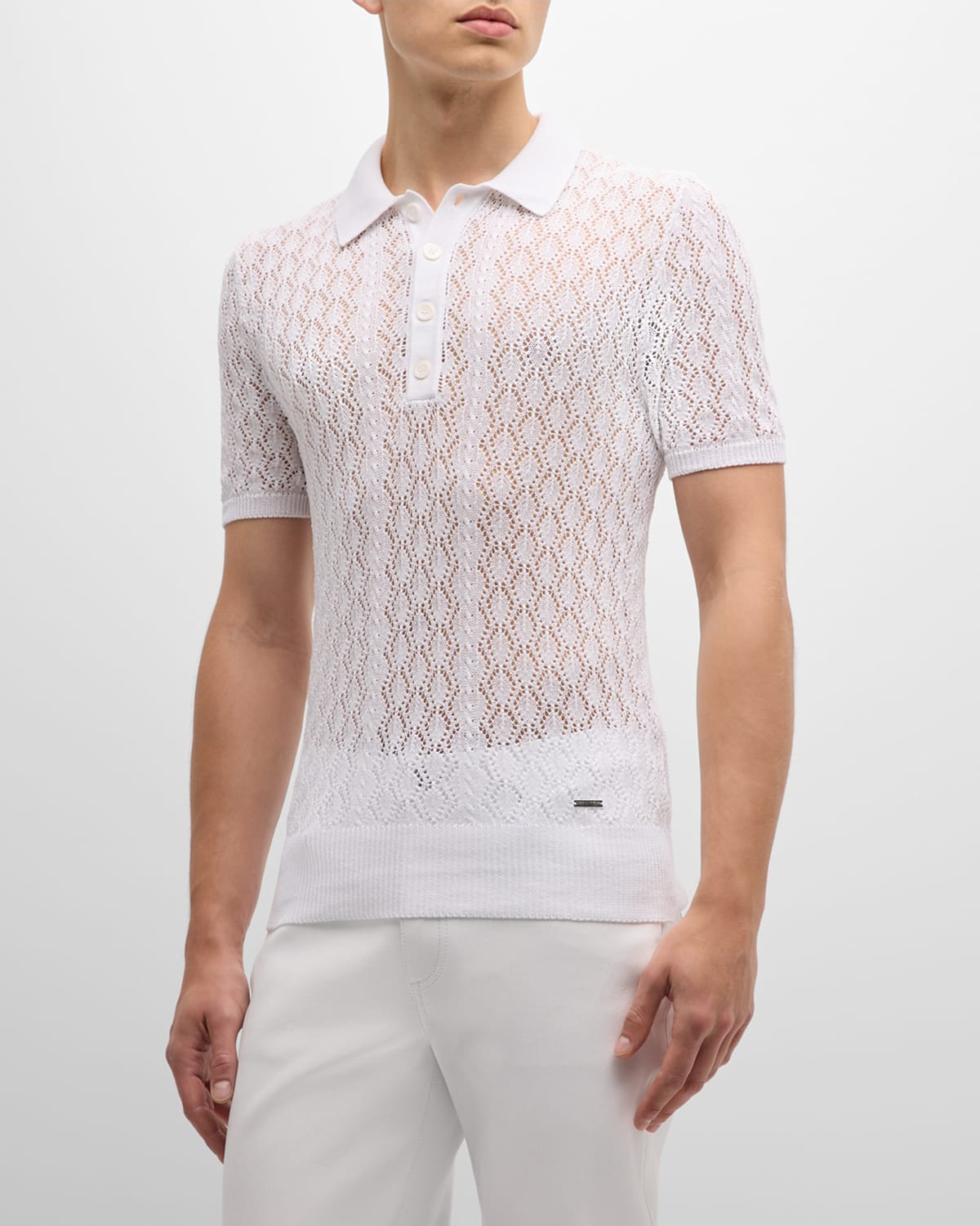 Shop Dsquared2 Men's Pointelle Knit Short-sleeve Polo Shirt In White