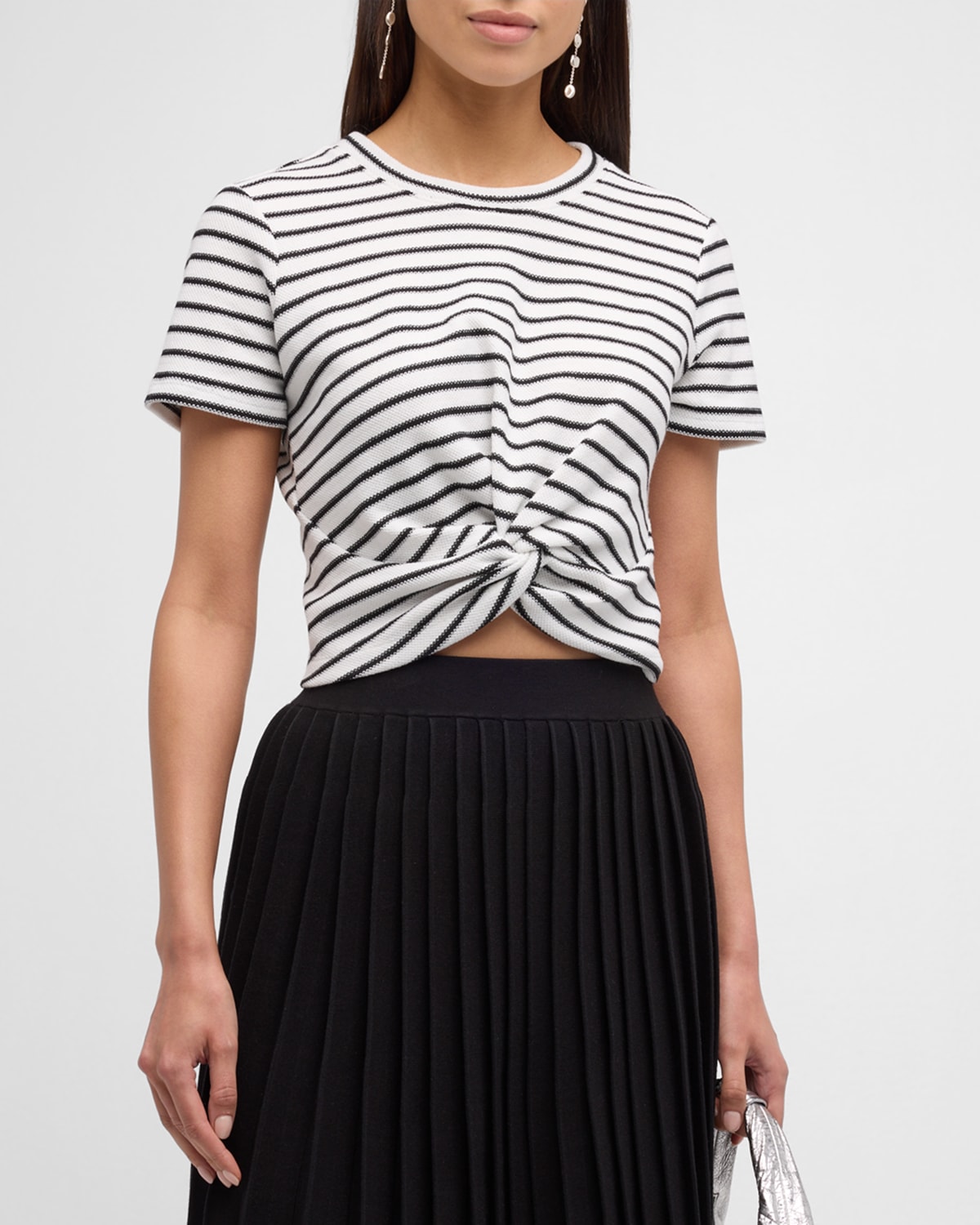 Zola Piqué Stripe Twisted Short-Sleeve Top