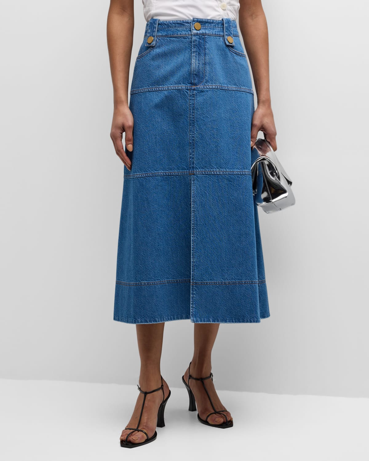 Hudie A-Line Denim Midi Skirt