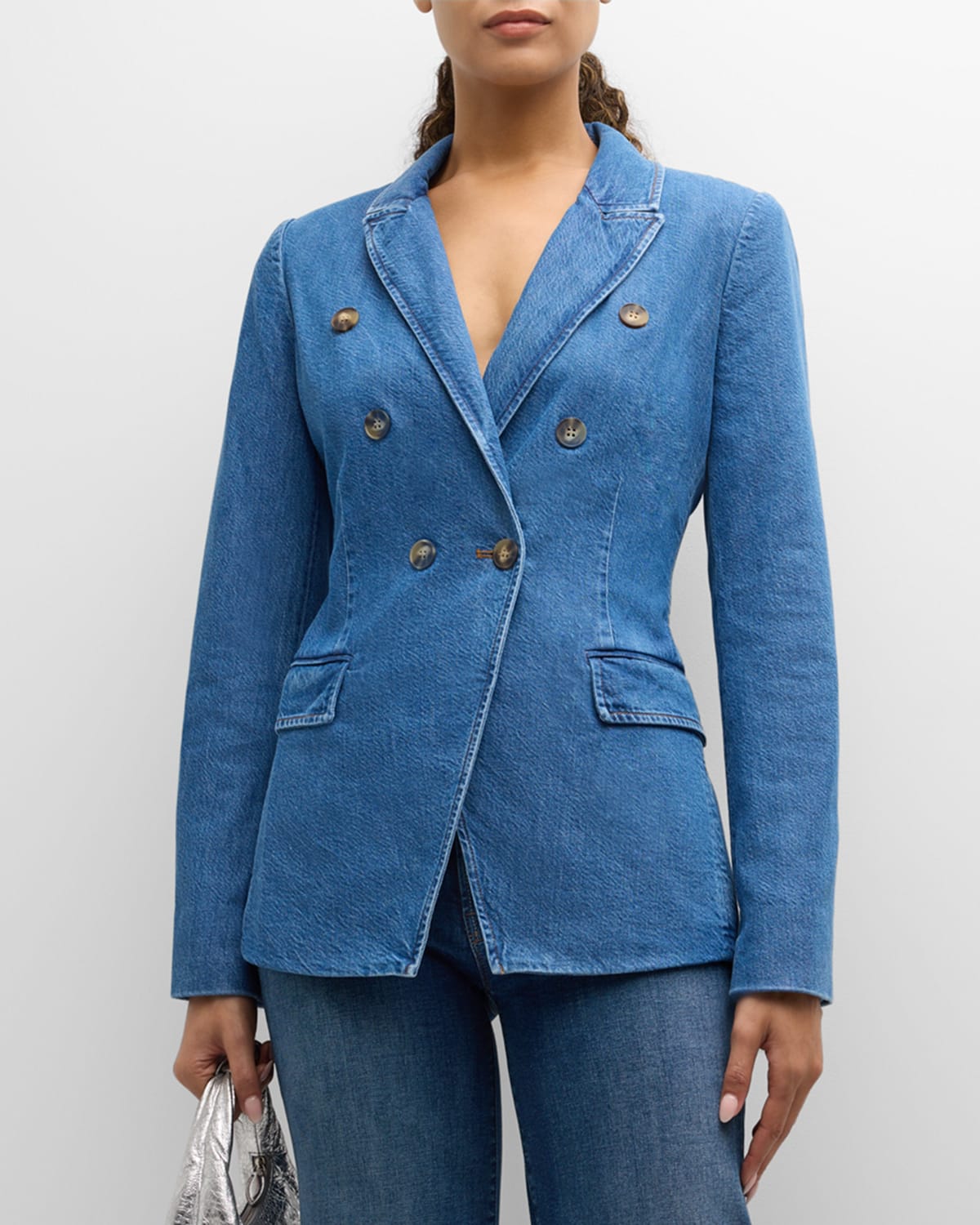 Tanya Taylor Michelle Tailored Denim Cutaway Jacket In Medium Indigo Blue
