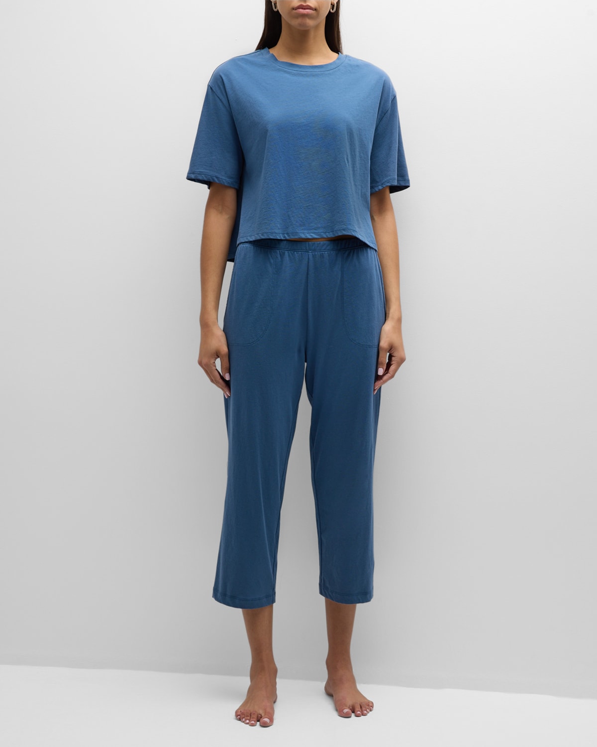 Skin Cropped Cotton Jersey Pajama Set In Denim