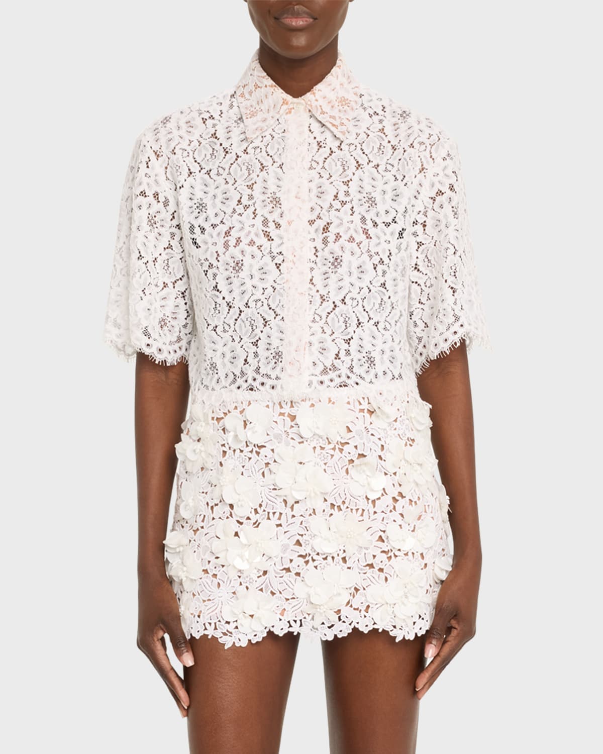 Shop Michael Kors Lace Button-front Shirt In Optic Whit