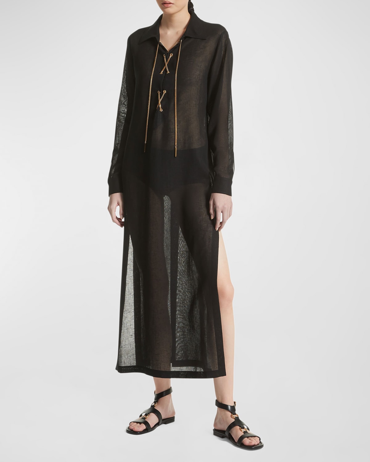 Garza Crepe Maxi Dress With Chain Lace up Detail In Black