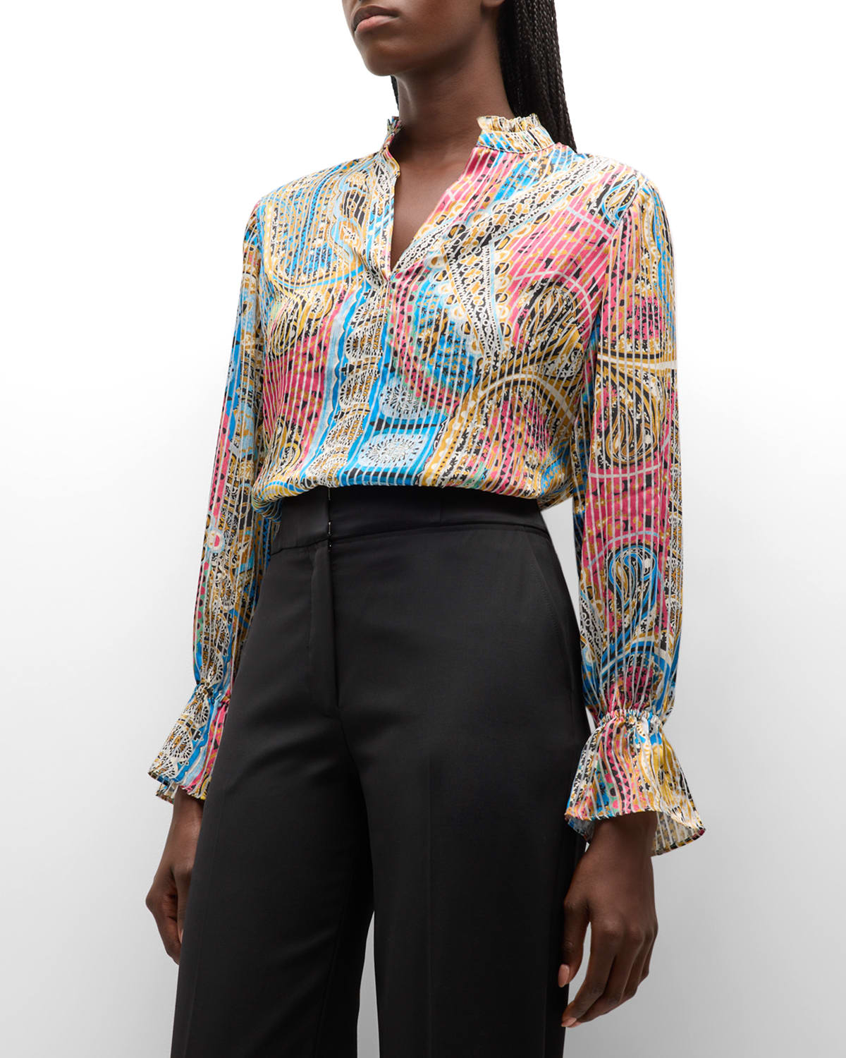 The Beth Striped Paisley-Print Blouse