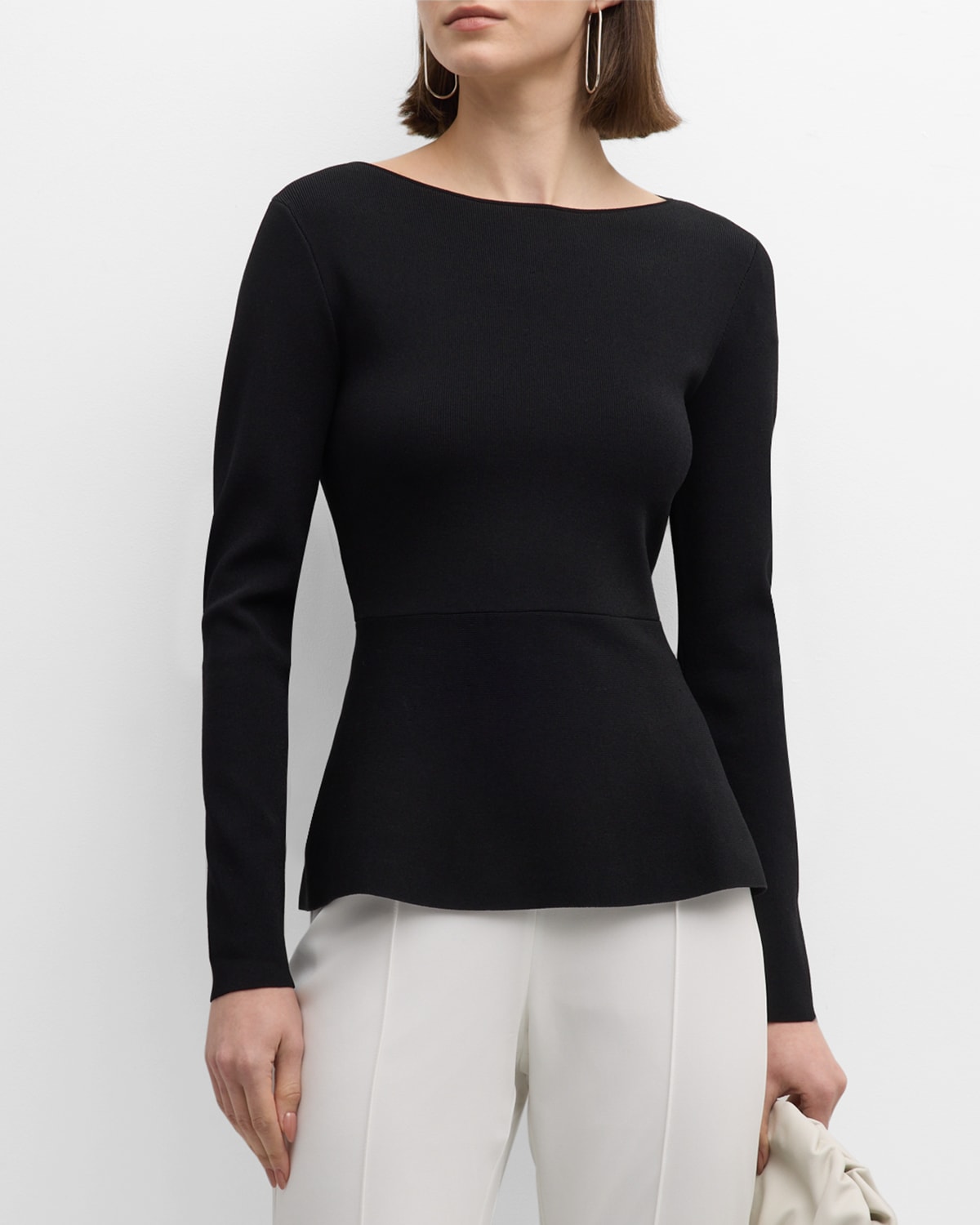 Shop Elie Tahari The Margaret Scoop-neck Peplum Sweater In Noir