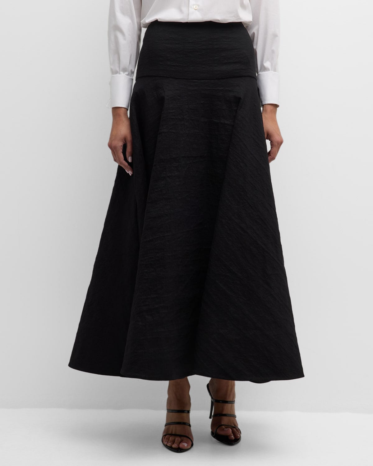 Brandon Maxwell The Ember Yoked Drop-waist Full Skirt In Black