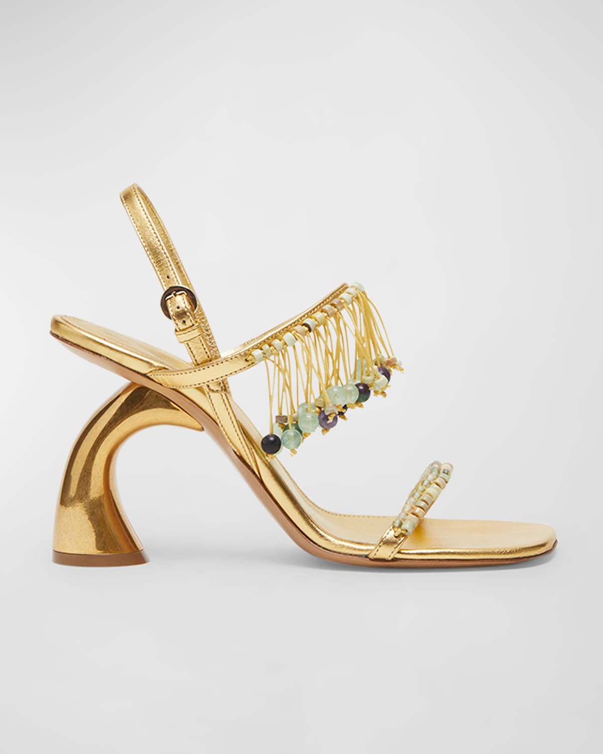 Shop Dries Van Noten Metallic Beaded Fringe Slingback Sandals In Gold
