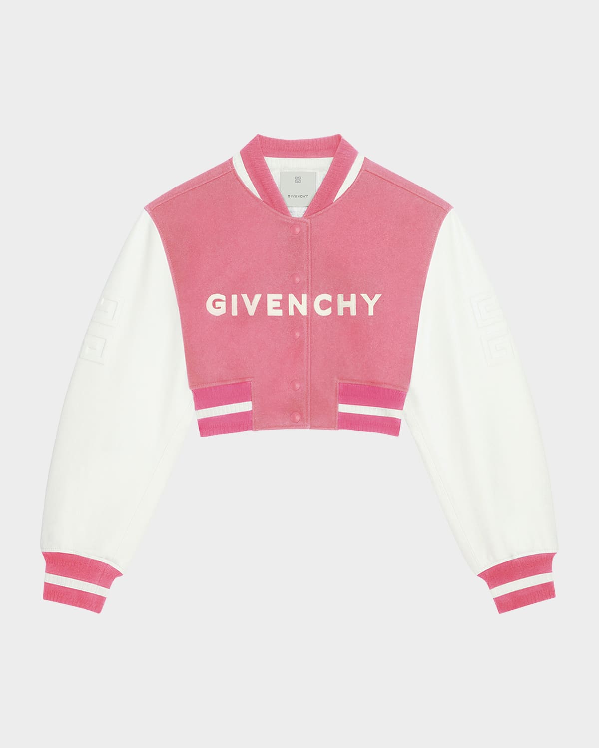 Shop Givenchy Cropped Varsity Jacket With Logo Detail In Pinkwhite