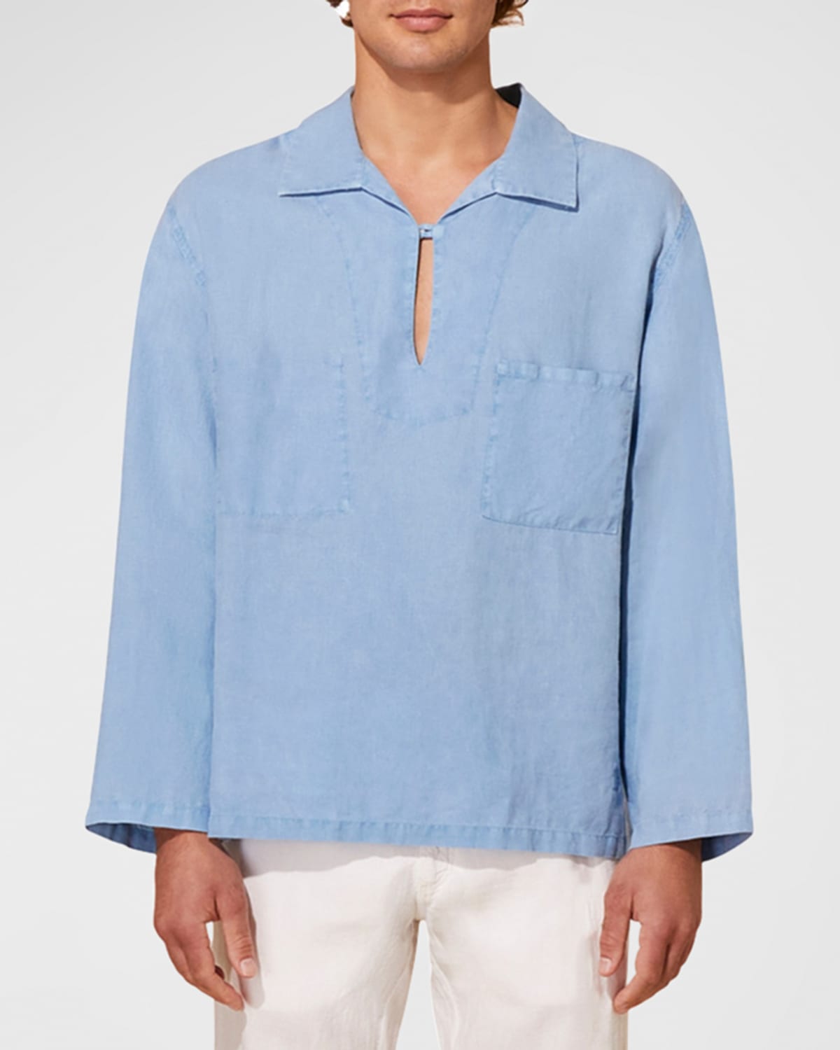 Vilebrequin Men's Garment-dyed Linen Vareuse Shirt In Spring Lake