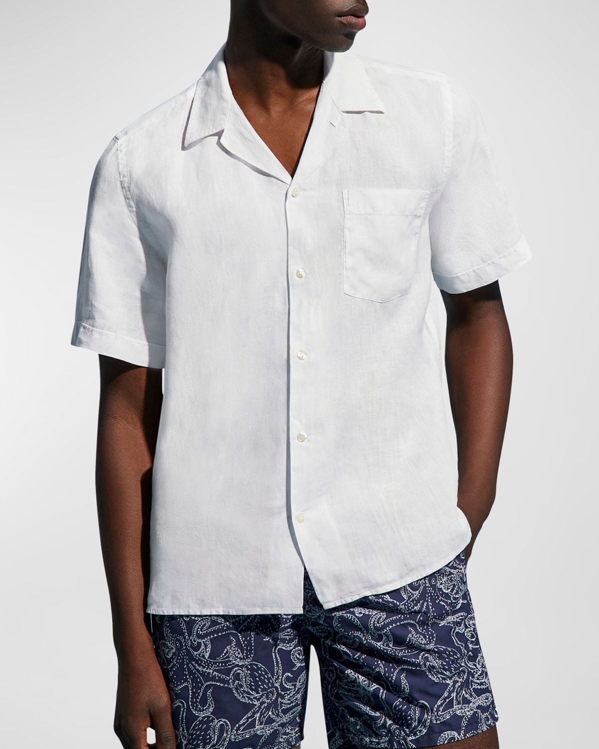 Vilebrequin Short Sleeved Solid Linen Shirt In White