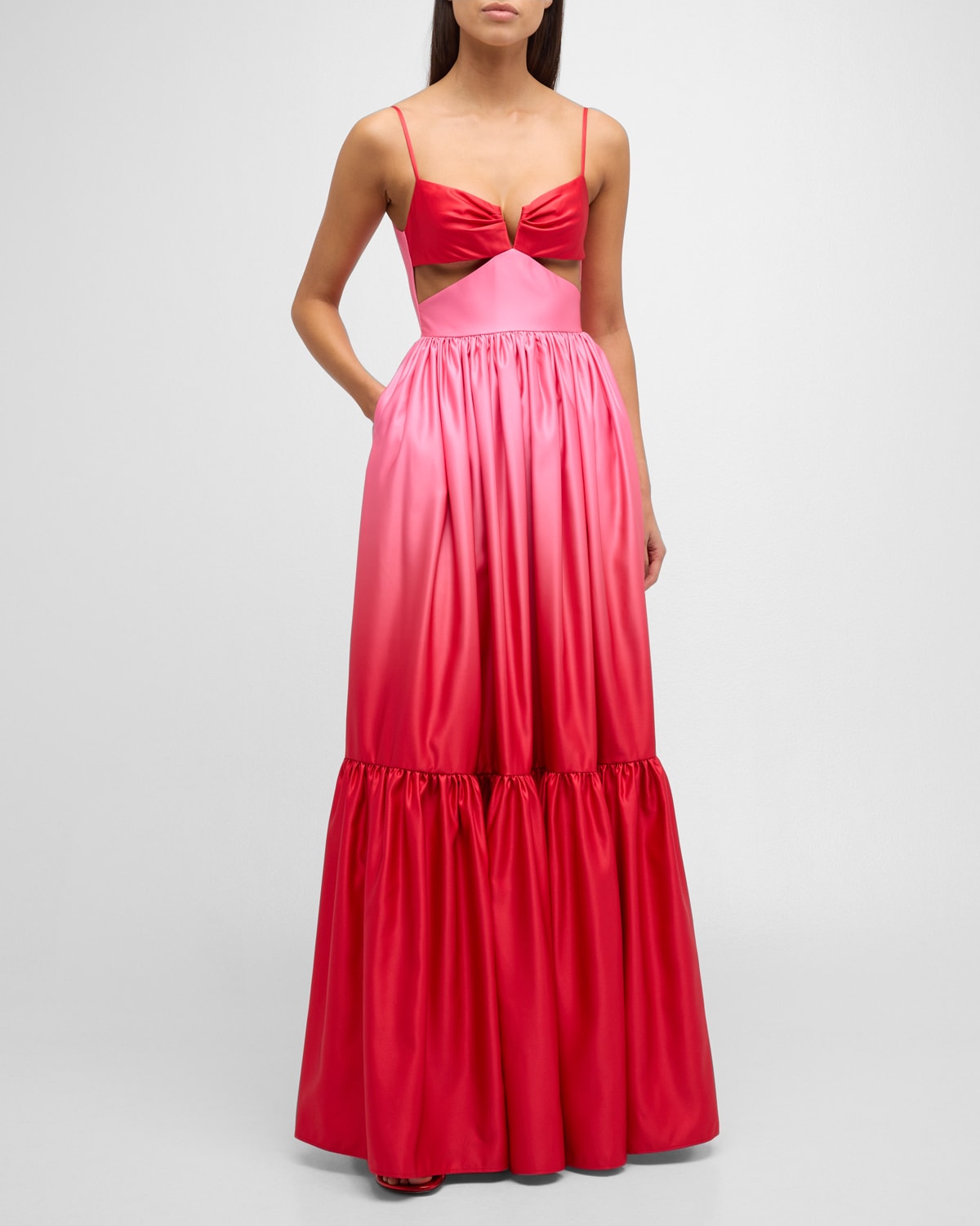Shop Sau Lee Nova Ombré Satin Cutout Gown In Pink Overflow