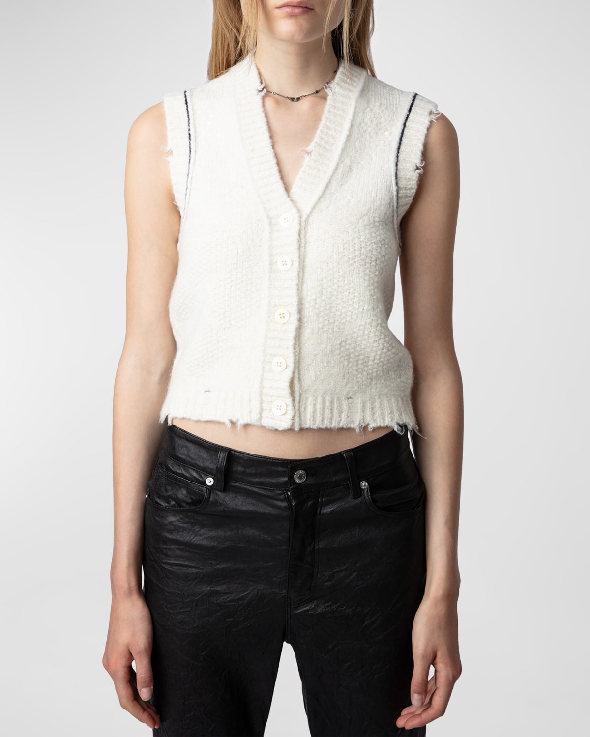 Zadig & Voltaire Karry Sleeveless Sequined Cardigan Sweater In Ecru