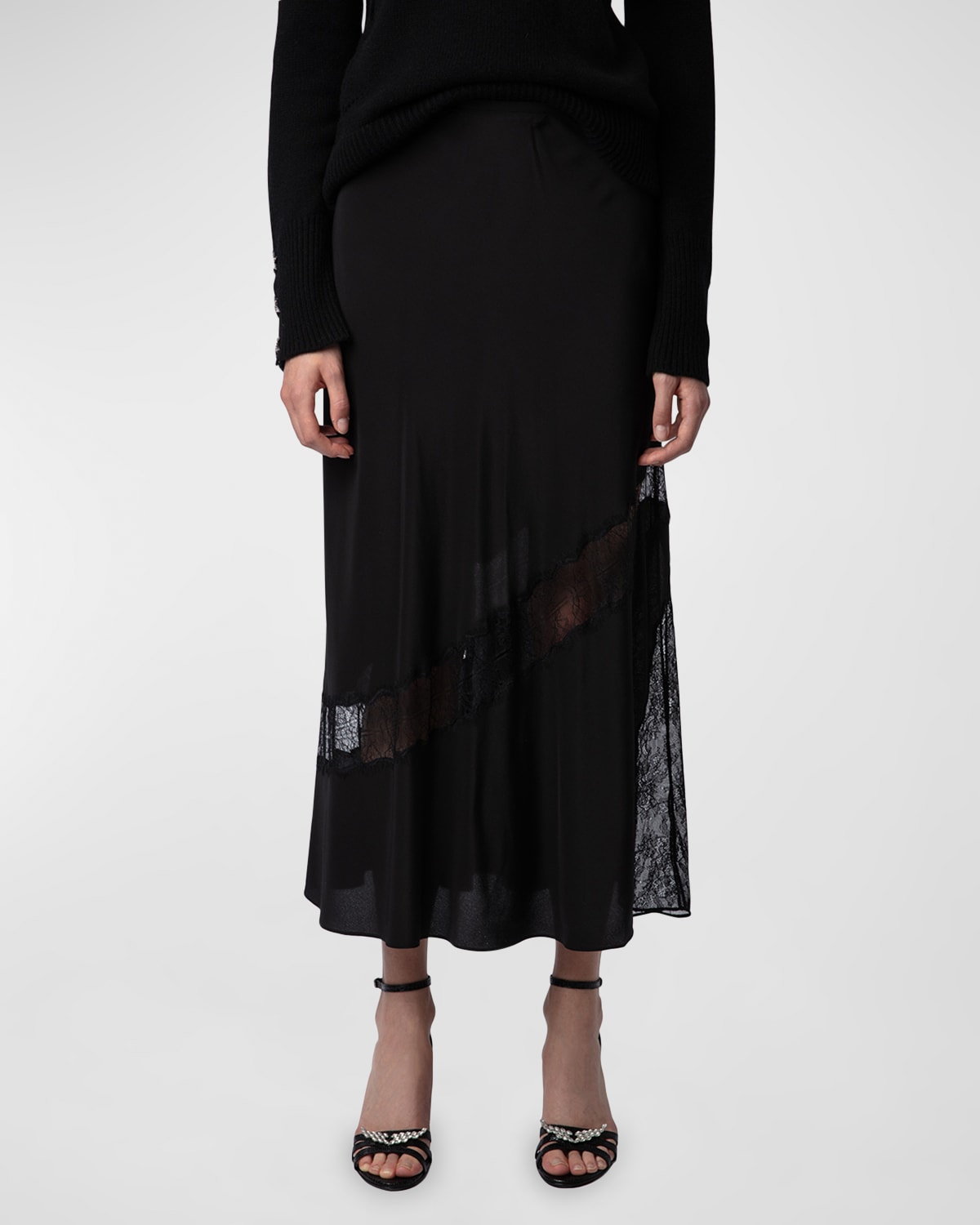 Zadig & Voltaire Jaylal Silk Skirt In Noir
