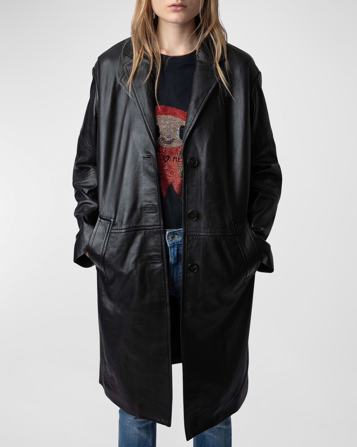 Zadig & Voltaire Macari Leather Coat In Noir