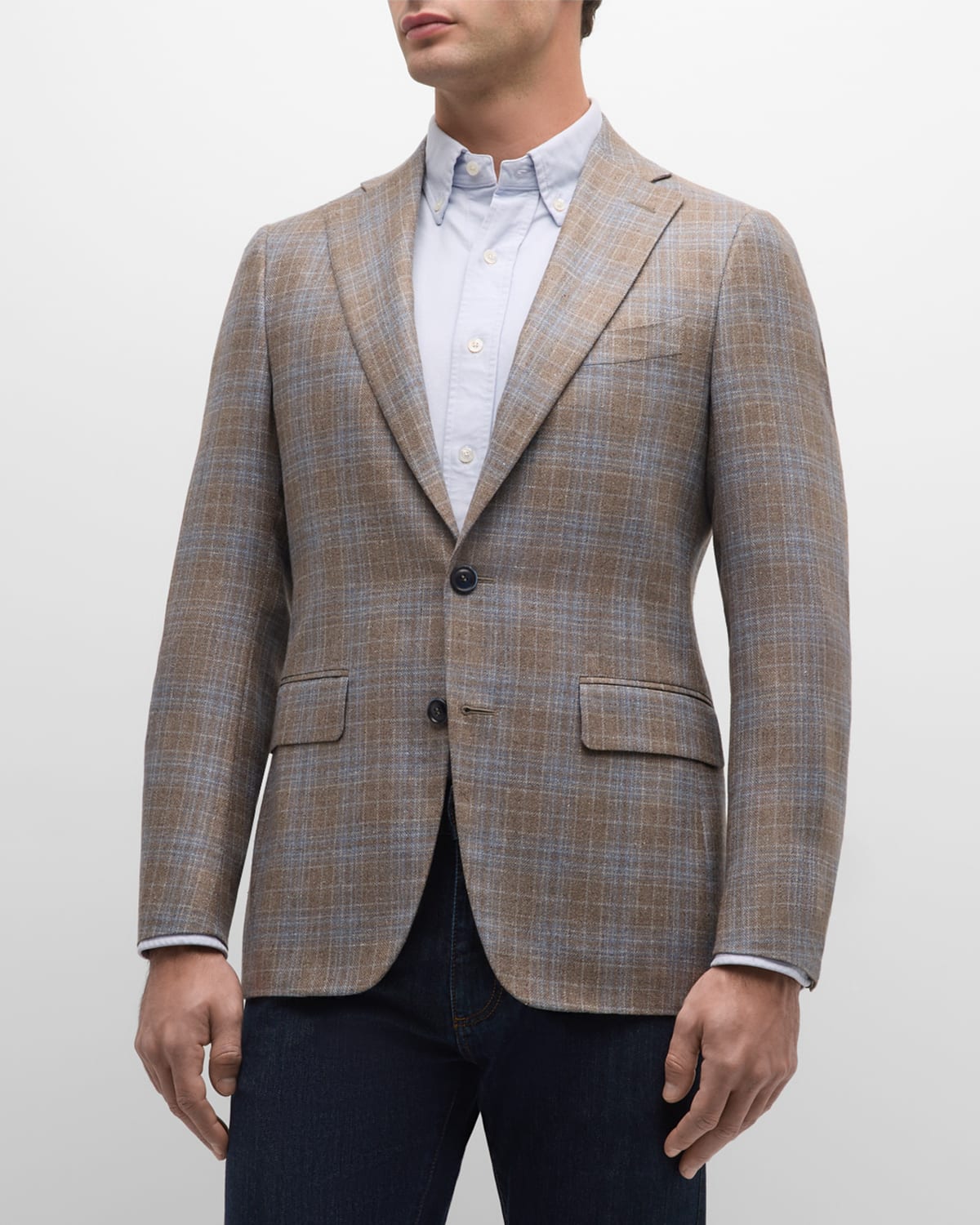 Canali Men's Plaid Silk-wool Sport Coat In Lt Brown