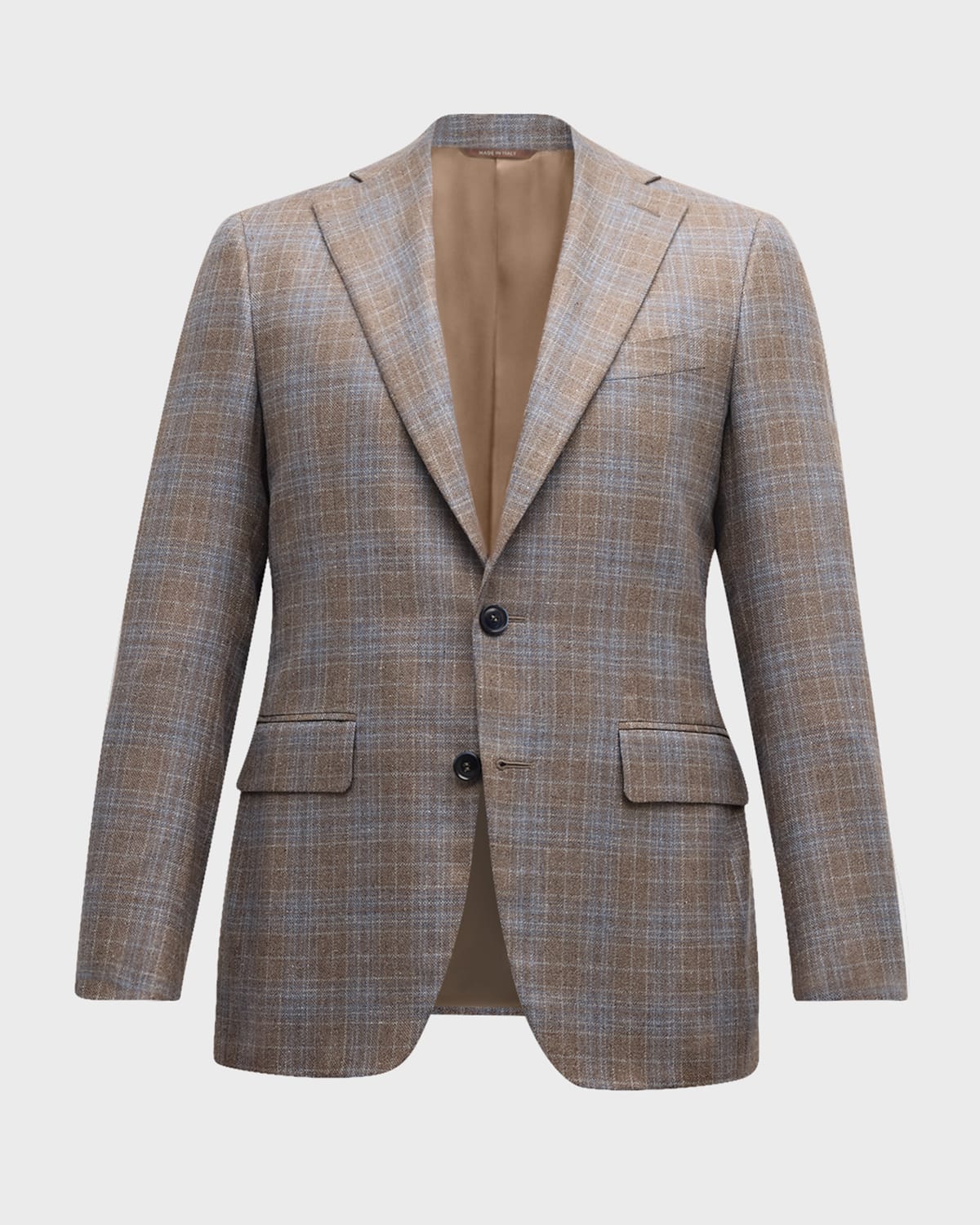 Canali Men's Plaid Silk-wool Sport Coat In Lt Brown