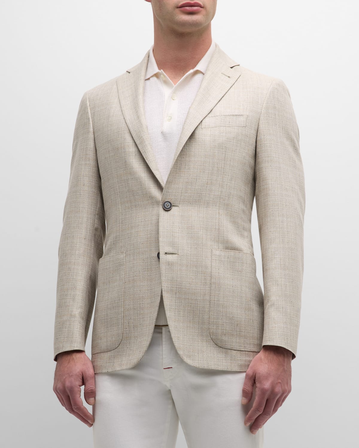 Canali Men's Textured Silk Blazer In Beige