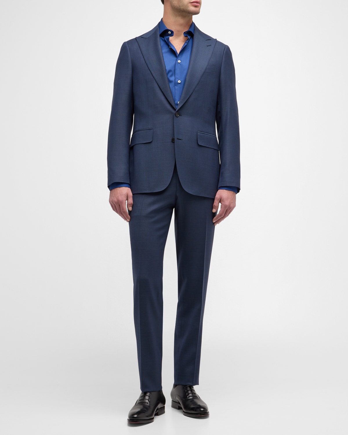 Shop Canali Men's Textured Super 130s Wool Suit In Blue
