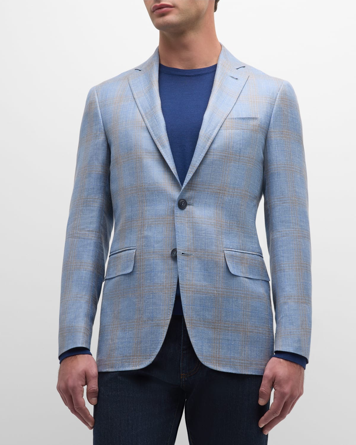 Shop Canali Men's Plaid Cashmere-blend Sport Coat In Light Blue