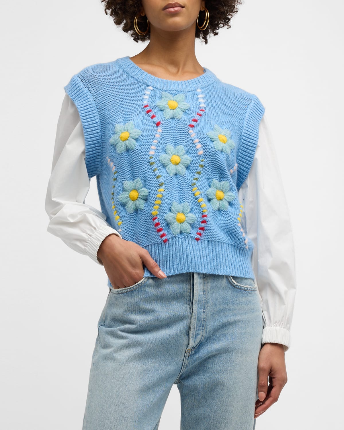 Tess Floral-Embroidered Sweater Vest