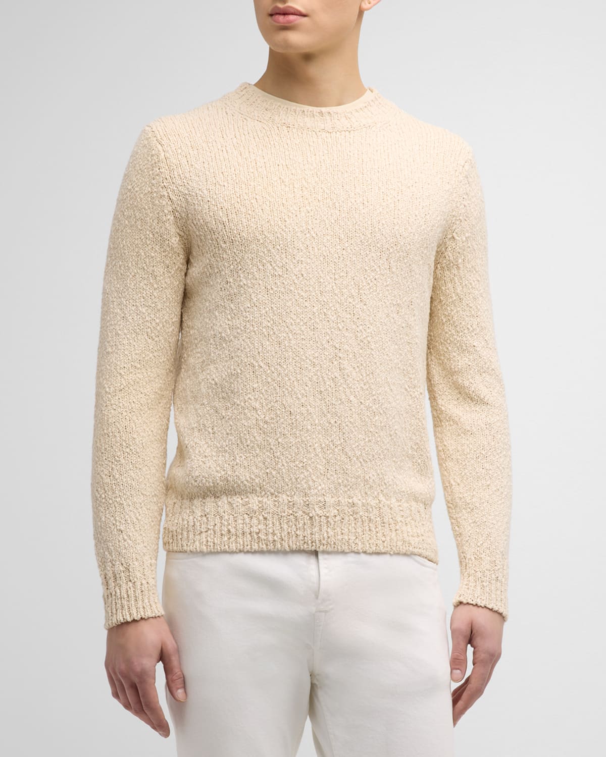 Canali Men's Wool-cashmere Fisherman Crewneck Sweater In Beige