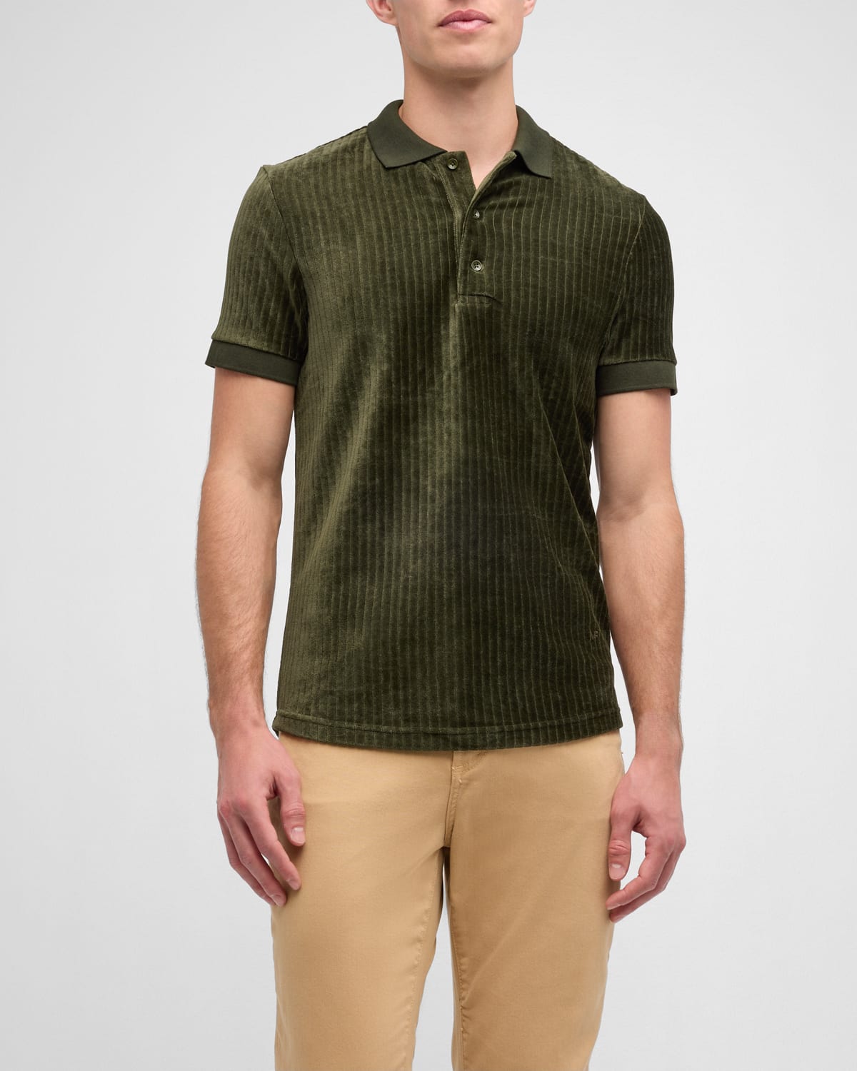 Monfrere Men's Pierce Velvet Polo Shirt In Olive