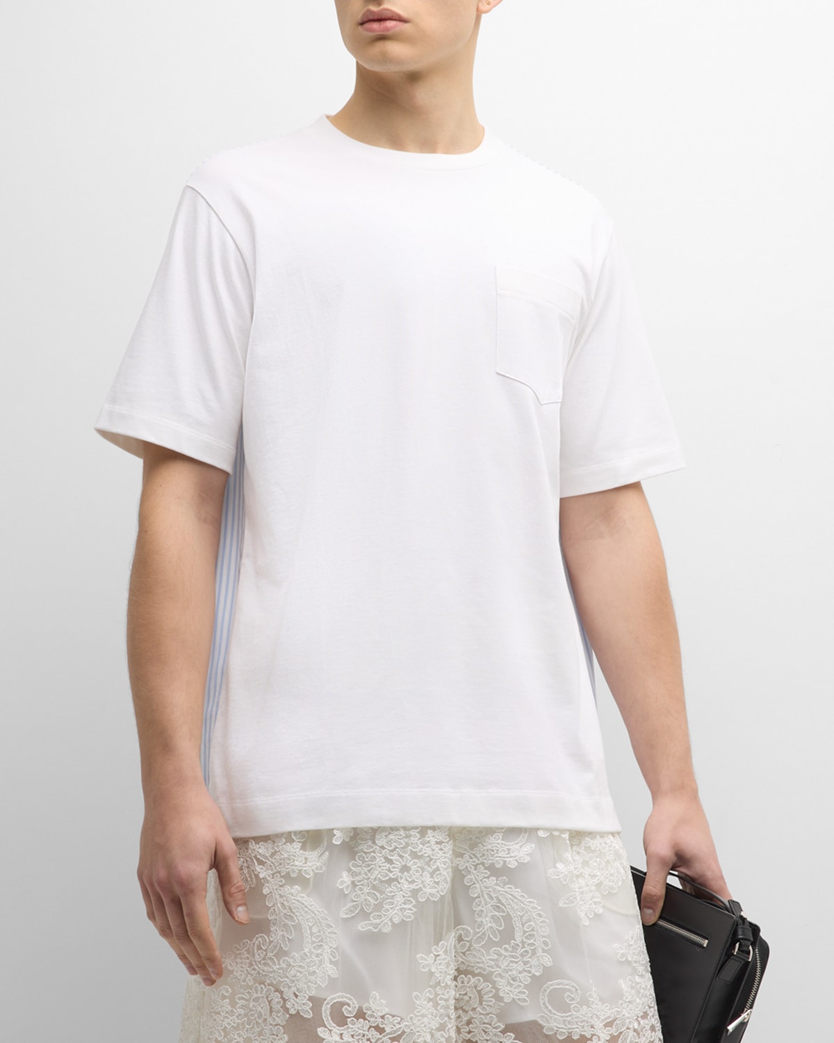 Shop Simone Rocha Men's Pieced T-shirt With Striped Back In White/stripes