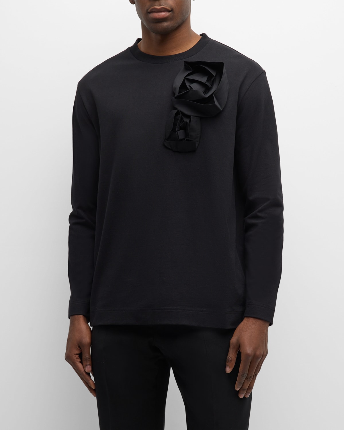 Shop Simone Rocha Men's Boxy Pressed Rose Applique T-shirt In Black