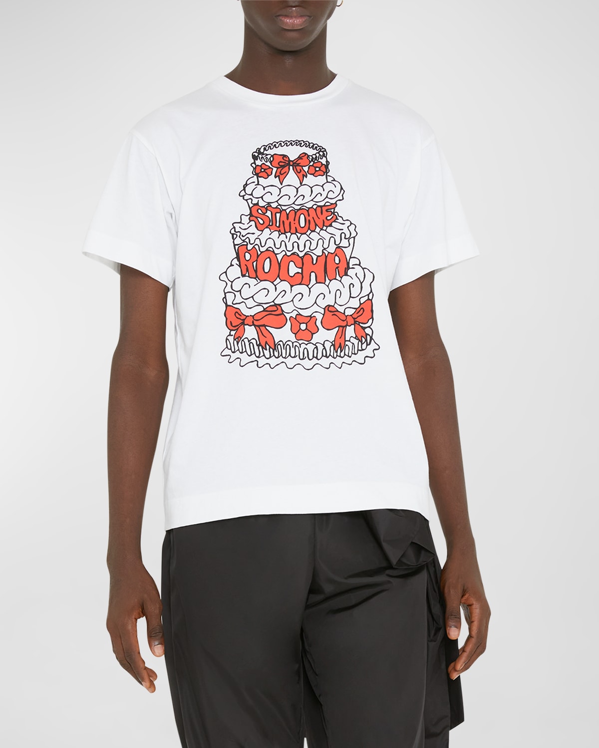 Shop Simone Rocha Men's Logo Cake-print T-shirt In White/black/red