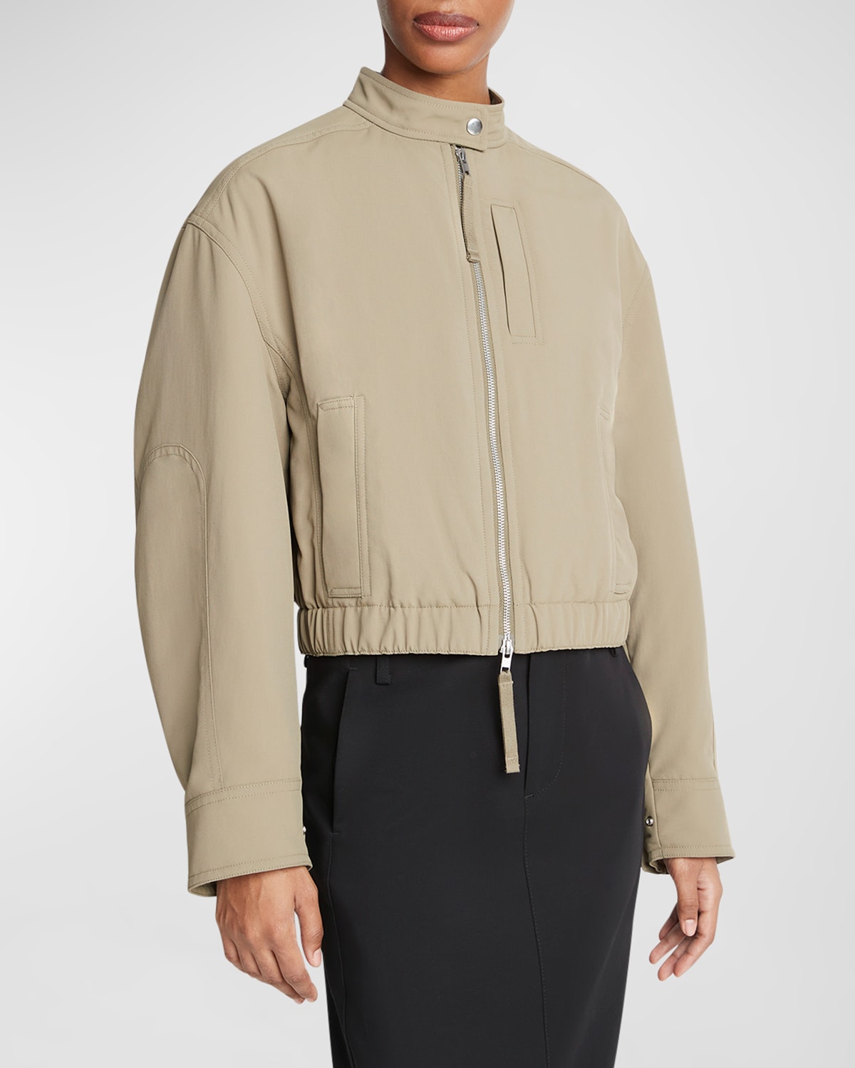 Vince Cropped Bomber Jacket In Oak Moss
