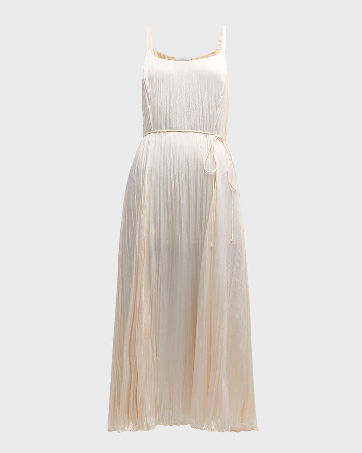 Pleated Crushed Satin Midi Slip Dress