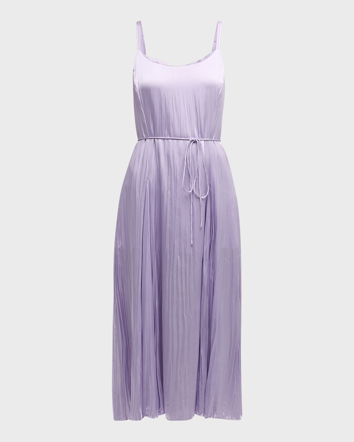 Pleated Crushed Satin Midi Slip Dress