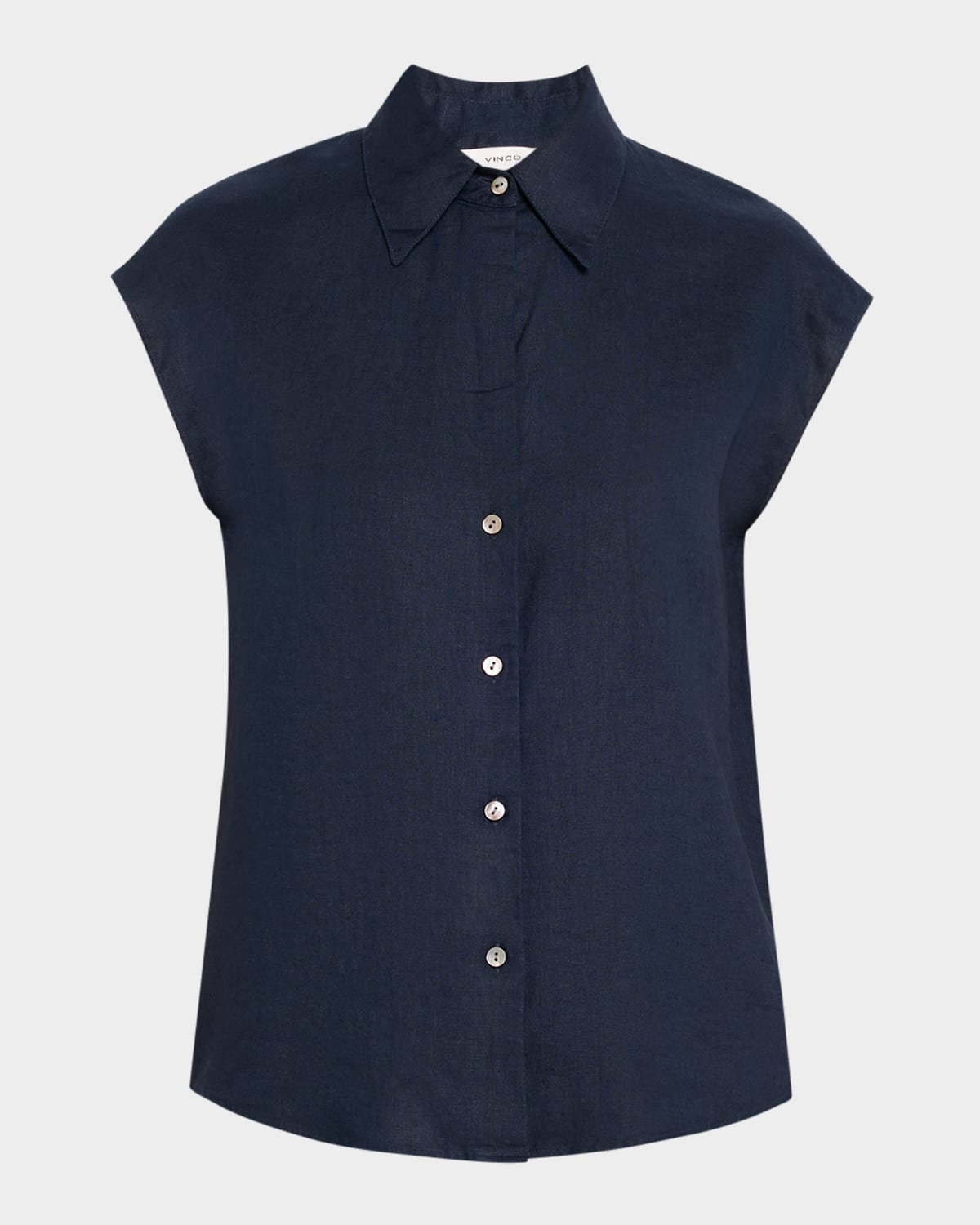 Vince Cap-sleeve Linen Button-front Blouse In Coastal Blue