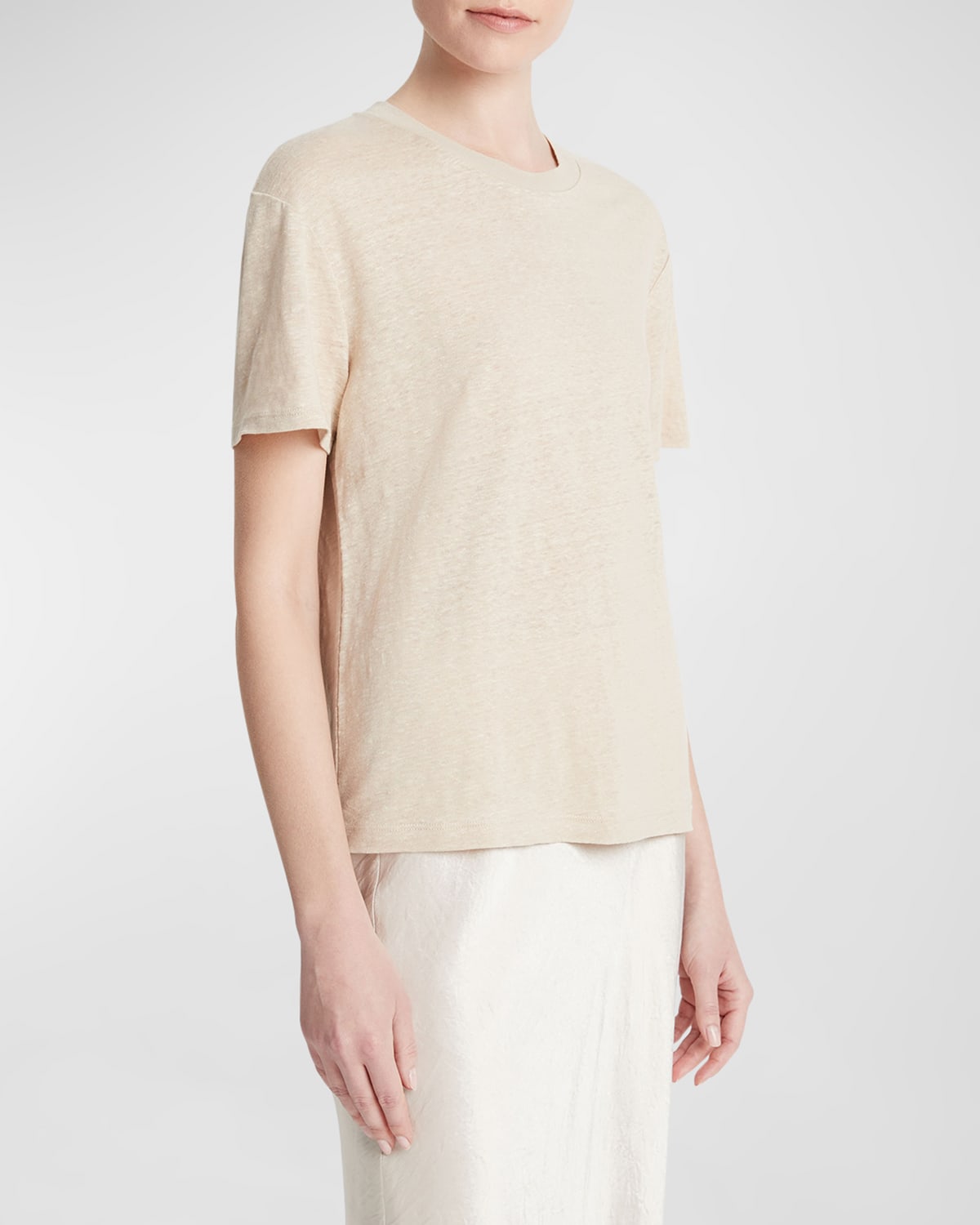 Shop Vince Drop-shoulder Linen Crewneck Short-sleeve T-shirt In White Oak