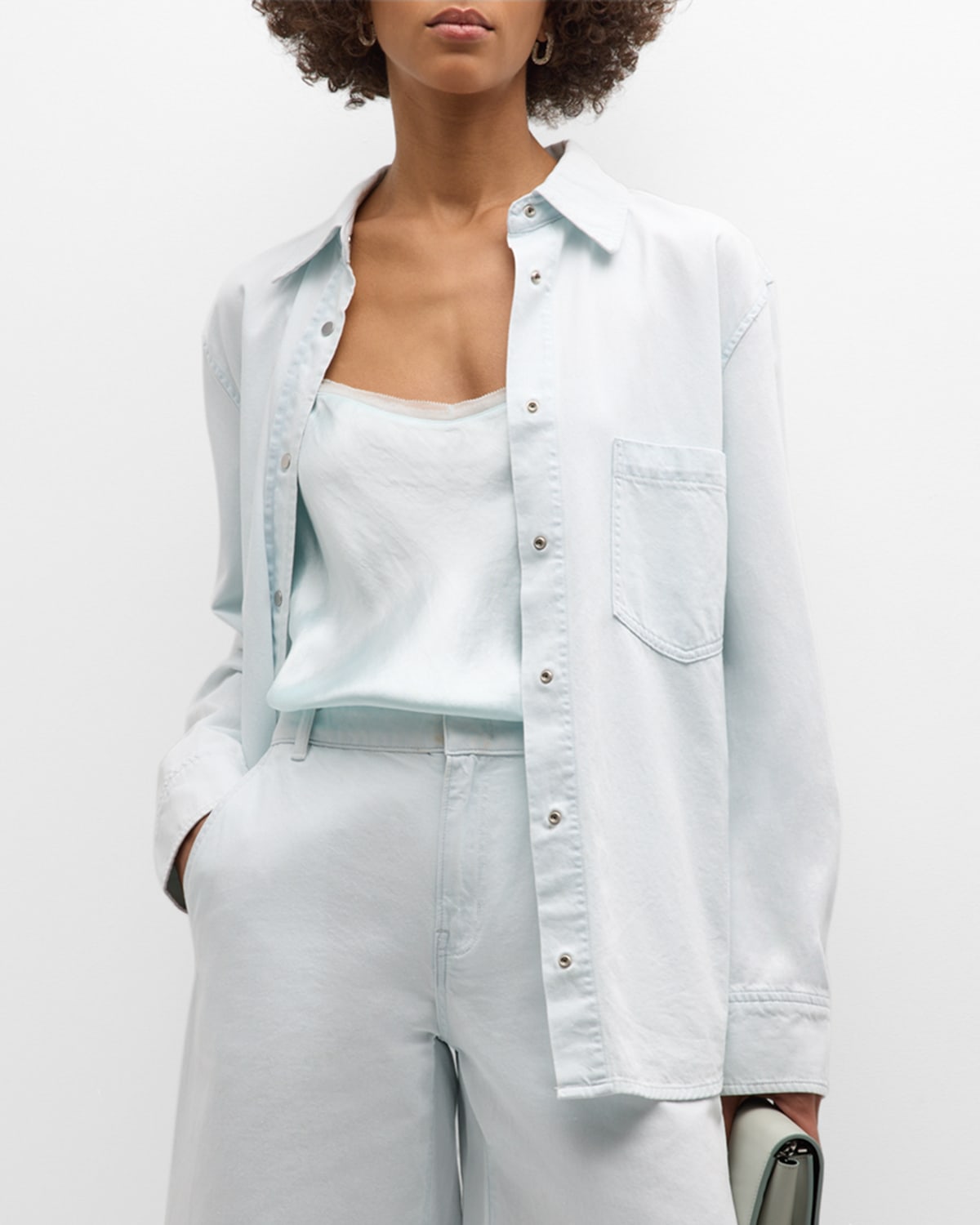 Shop Vince Snap-front Cotton Twill Overshirt In Celestine