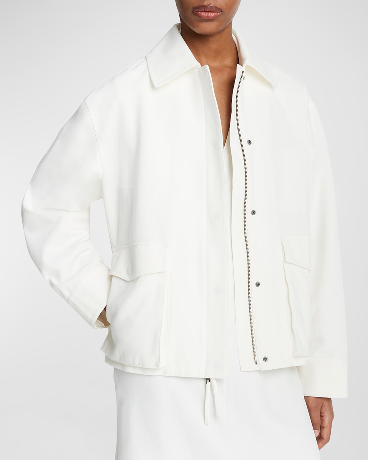 Vince Stretch Cotton Utility Jacket In Off White